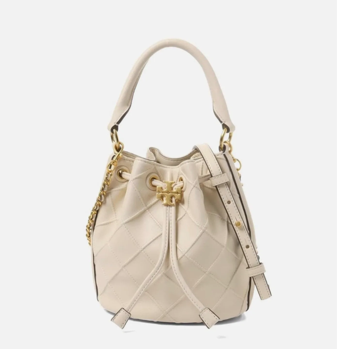 Tory Burch Kira Quilted Convertible Bucket Bag Cream Leather - photo 2