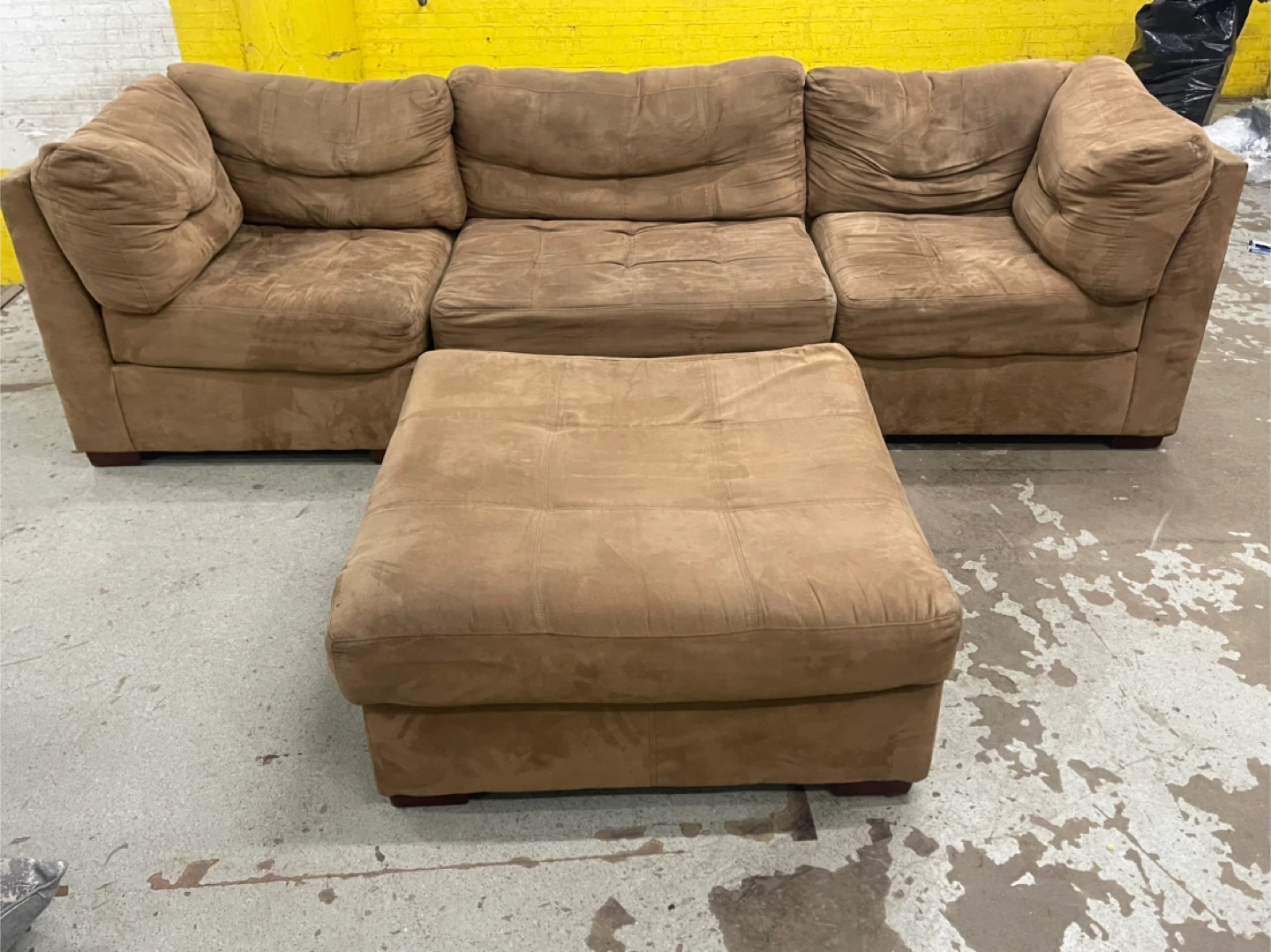 Tan Suede Sectional Sofa with Ottoman