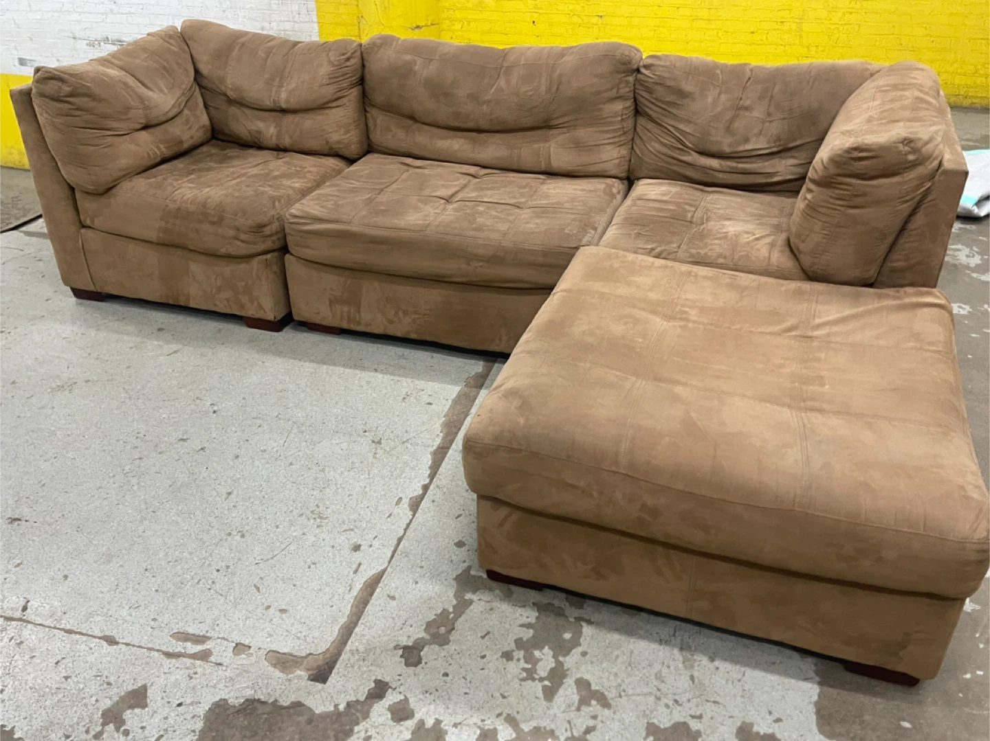 Tan Suede Sectional Sofa with Ottoman - photo 2