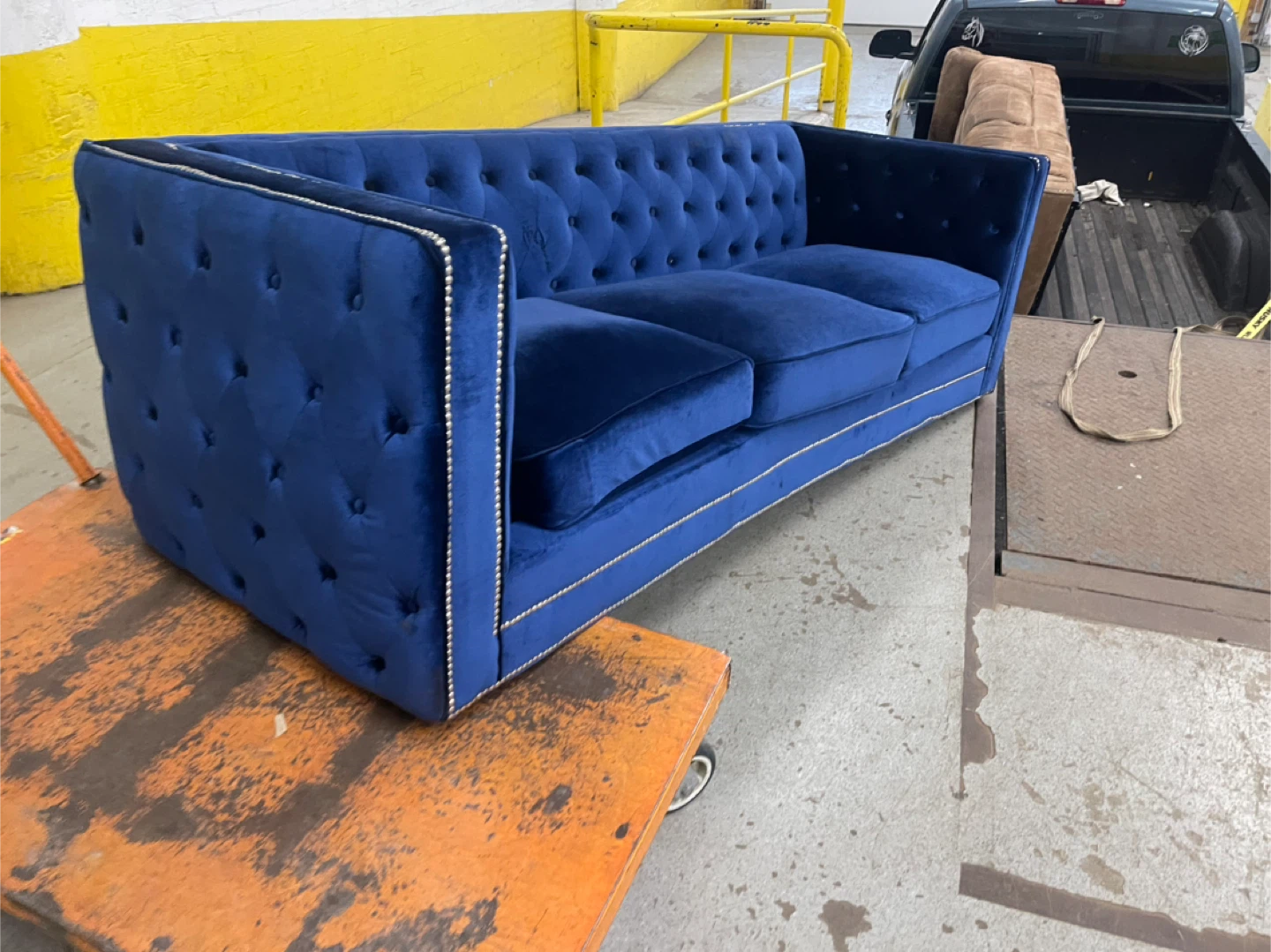 Blue Velvet Tufted Sofa witj delivery