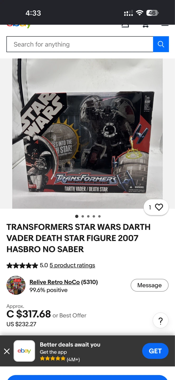 Transformers Star Wars Darth Vader Death Star Figure 2007