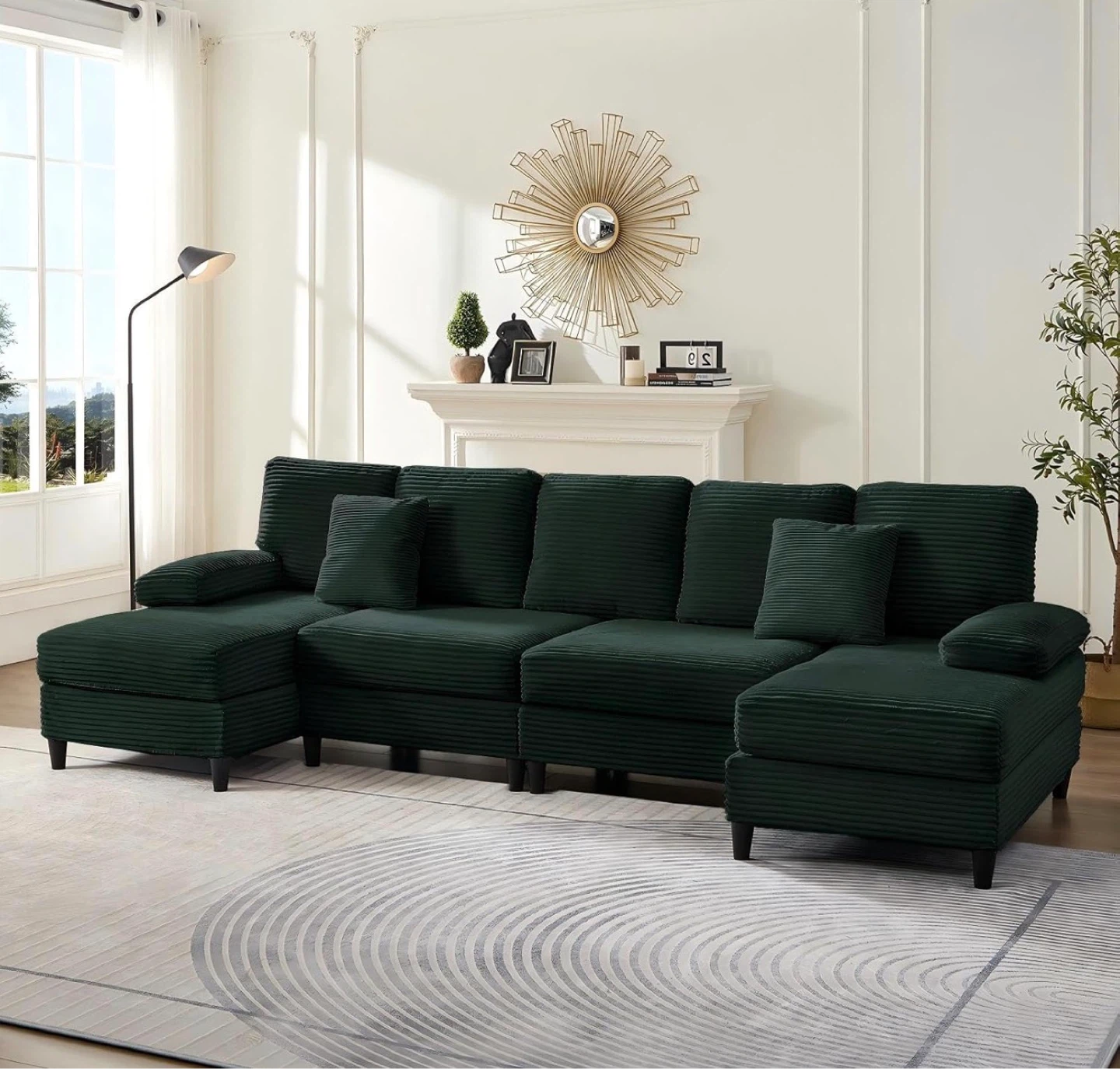 Dark Green Corduroy Sectional Sofa - photo 2