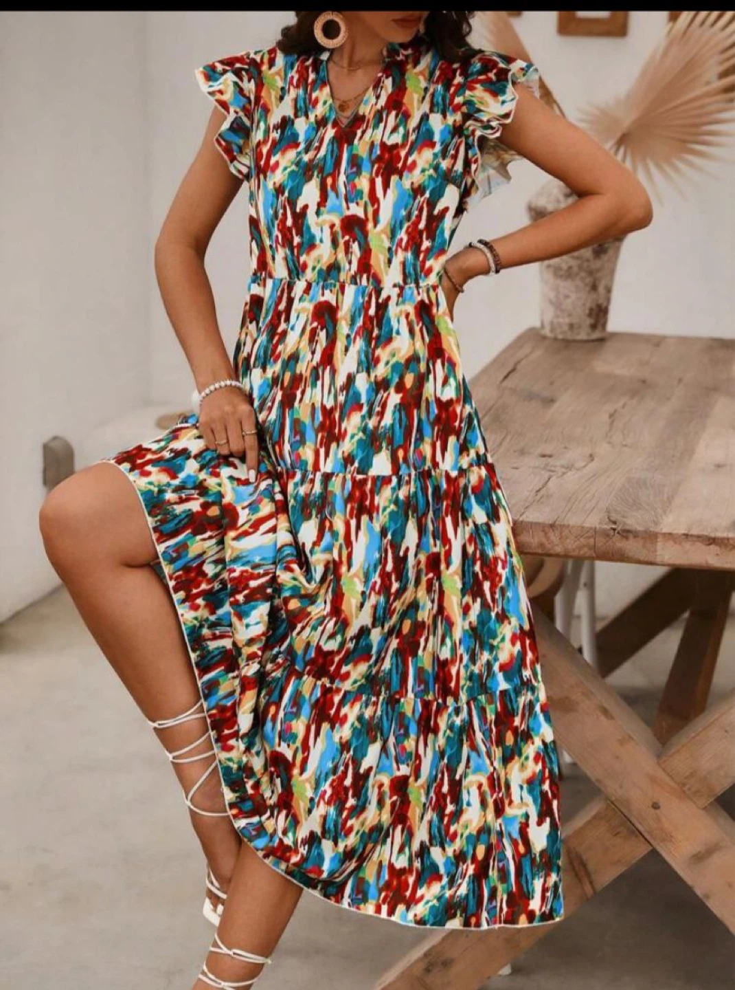 Women's Abstract Print Tiered Maxi Dress - photo 3