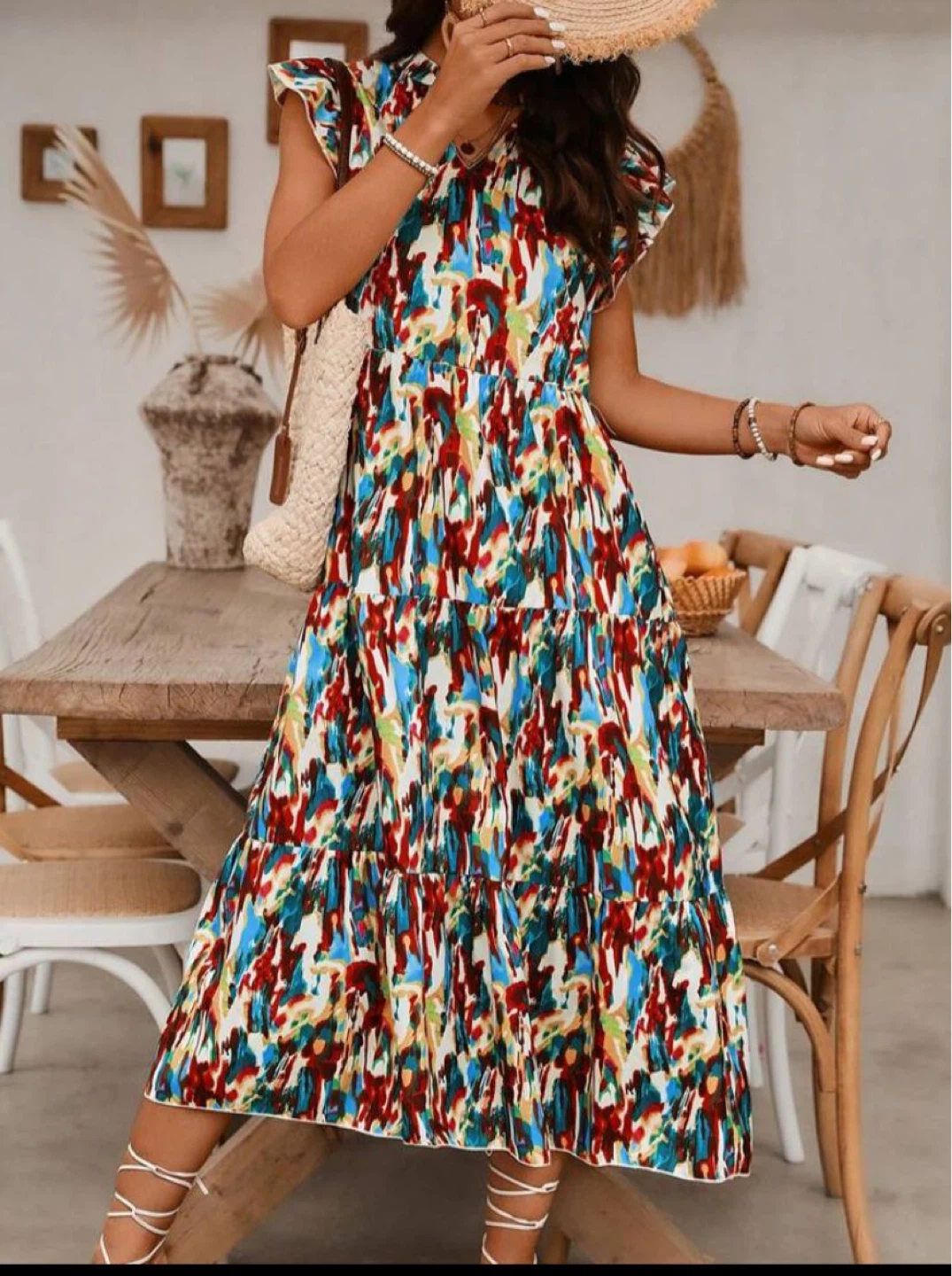 Women's Abstract Print Tiered Maxi Dress - photo 4