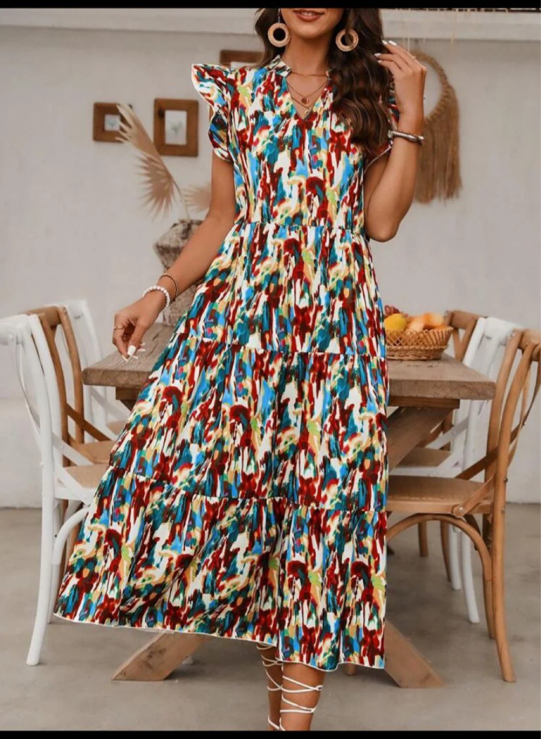 Women's Abstract Print Tiered Maxi Dress - photo 5