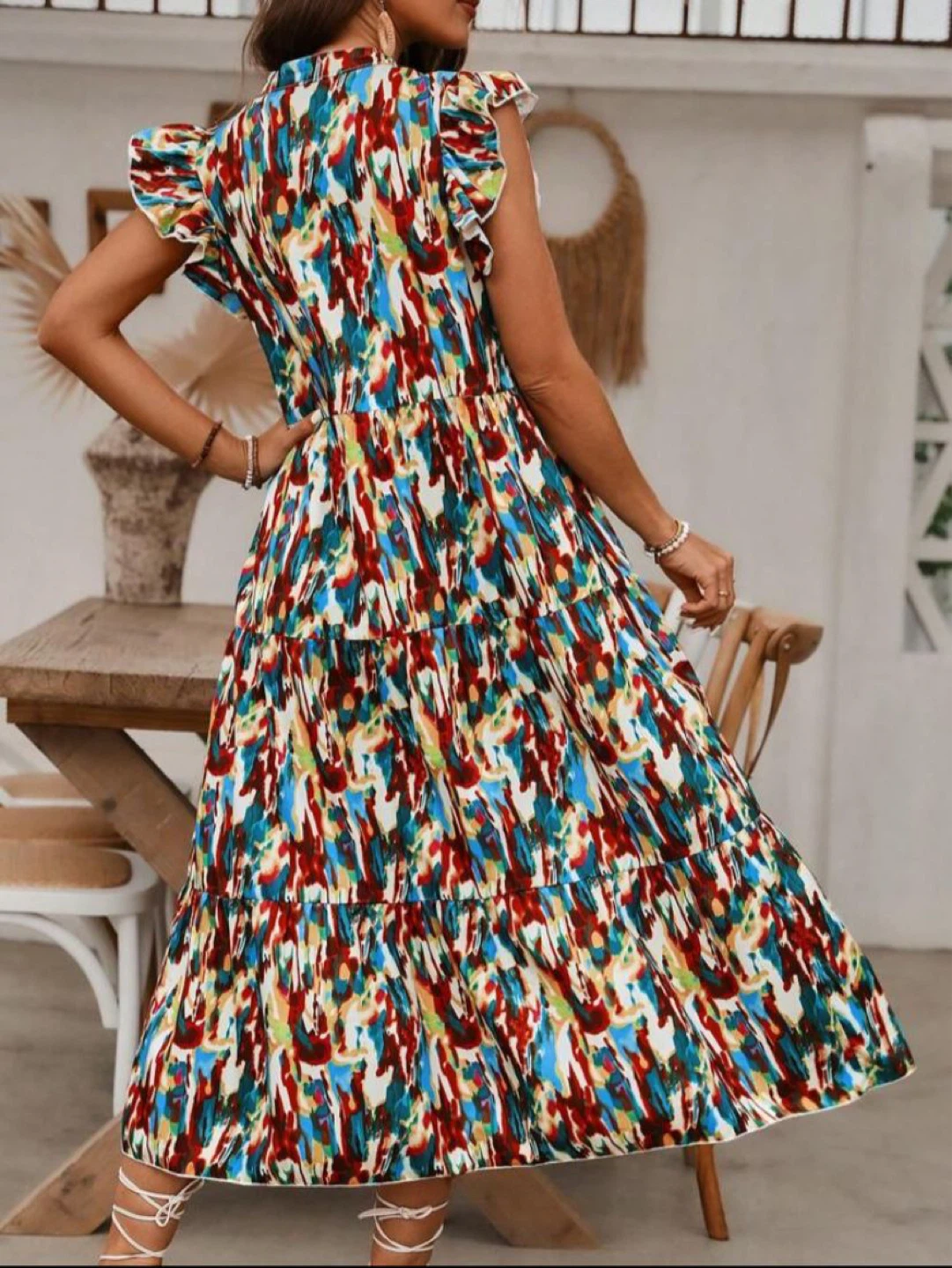 Women's Abstract Print Tiered Maxi Dress - photo 2