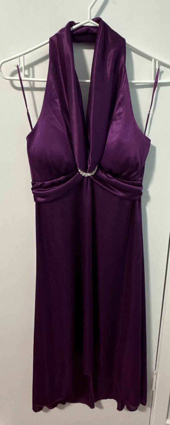 Purple Halter Neck Party Dress with Rhinestone Detail