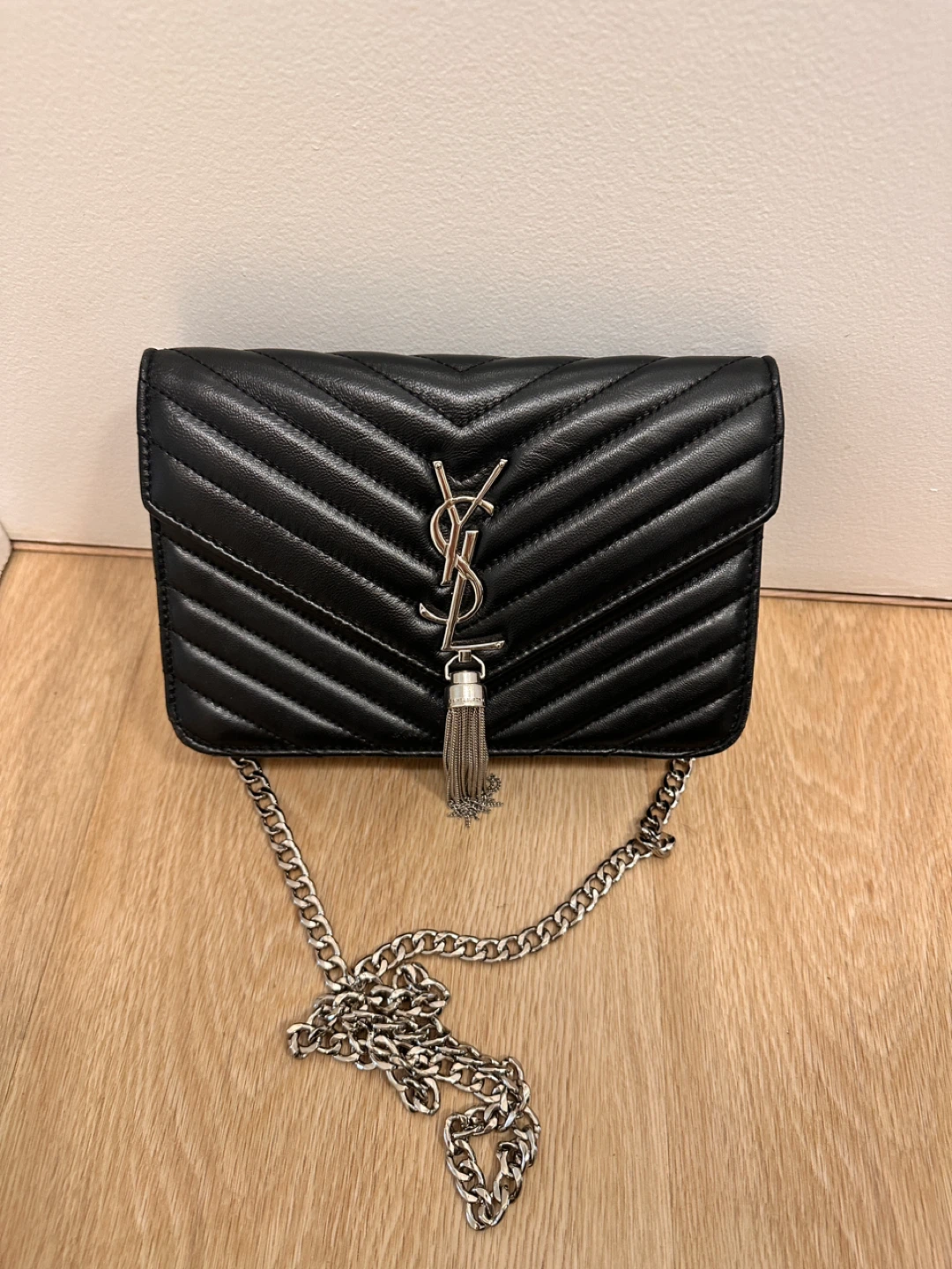 Saint Laurent Black Quilted Leather Chain Wallet