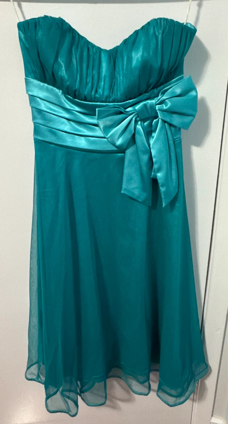 Teal Strapless Bow Dress