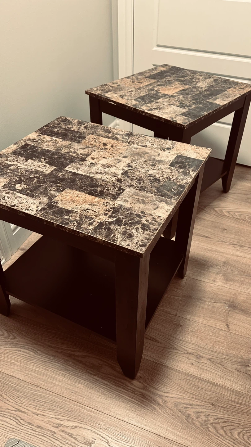 2-Piece Marble Top End Table Set – Dark Espresso