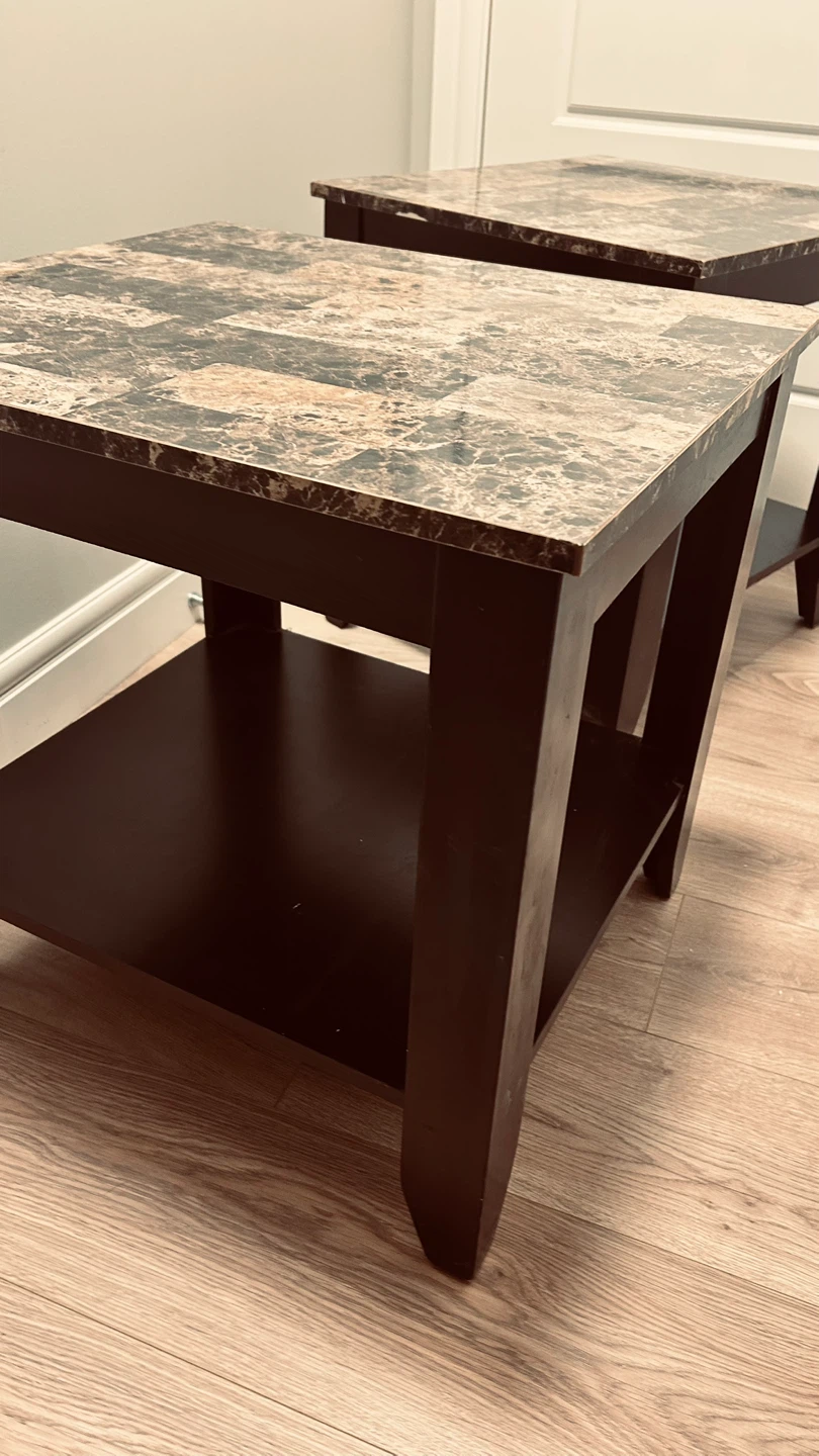 2-Piece Marble Top End Table Set – Dark Espresso - photo 2