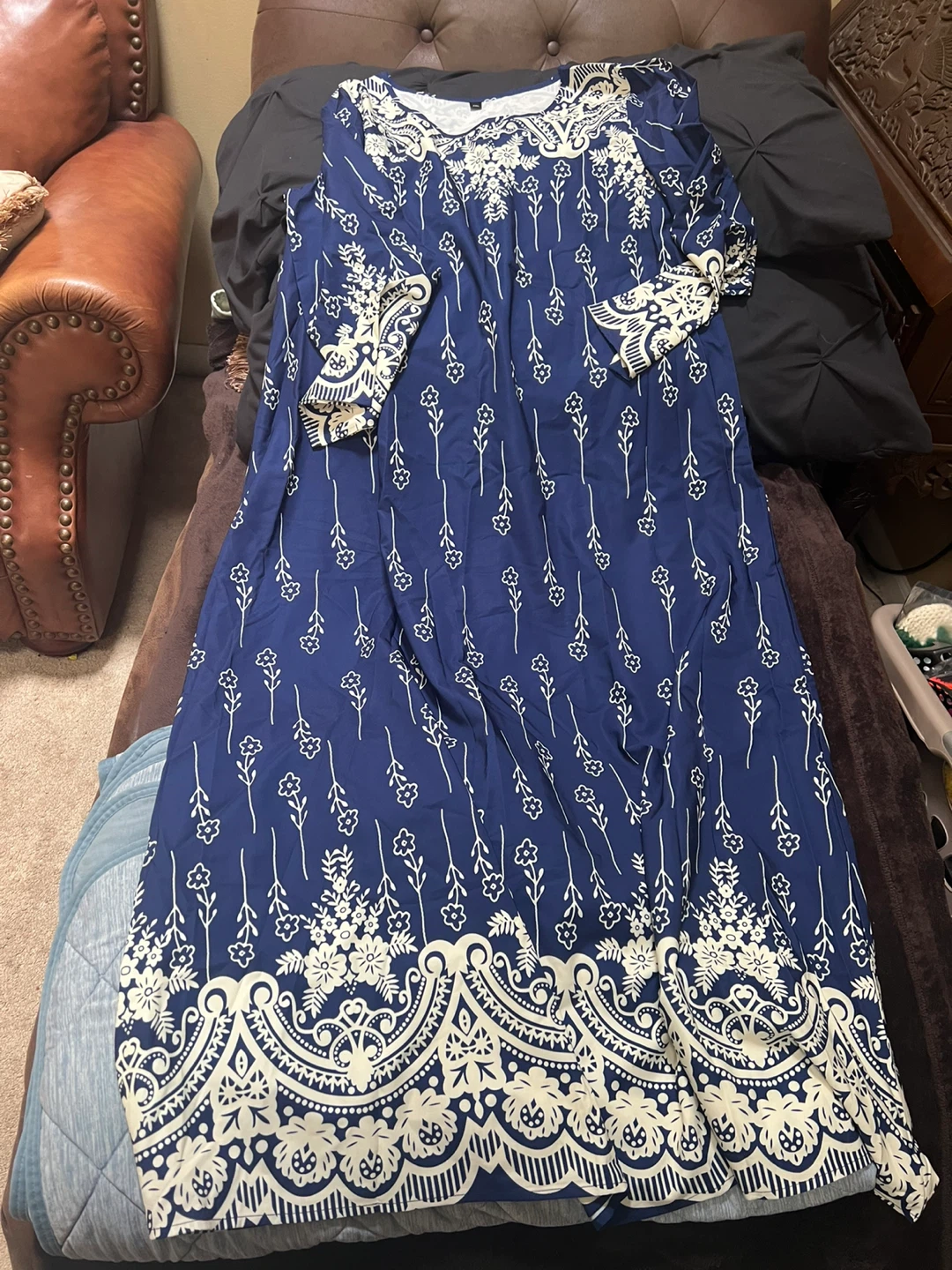 Blue and White Floral Print Maxi Dress - photo 2