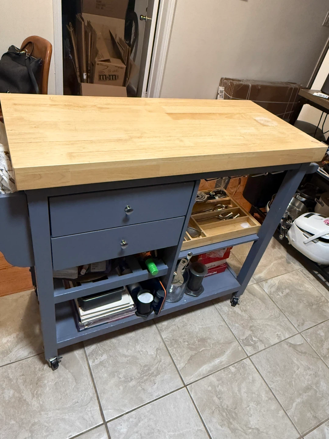 Kitchen Island Cart with Wine Rack and Glass Holders - photo 2