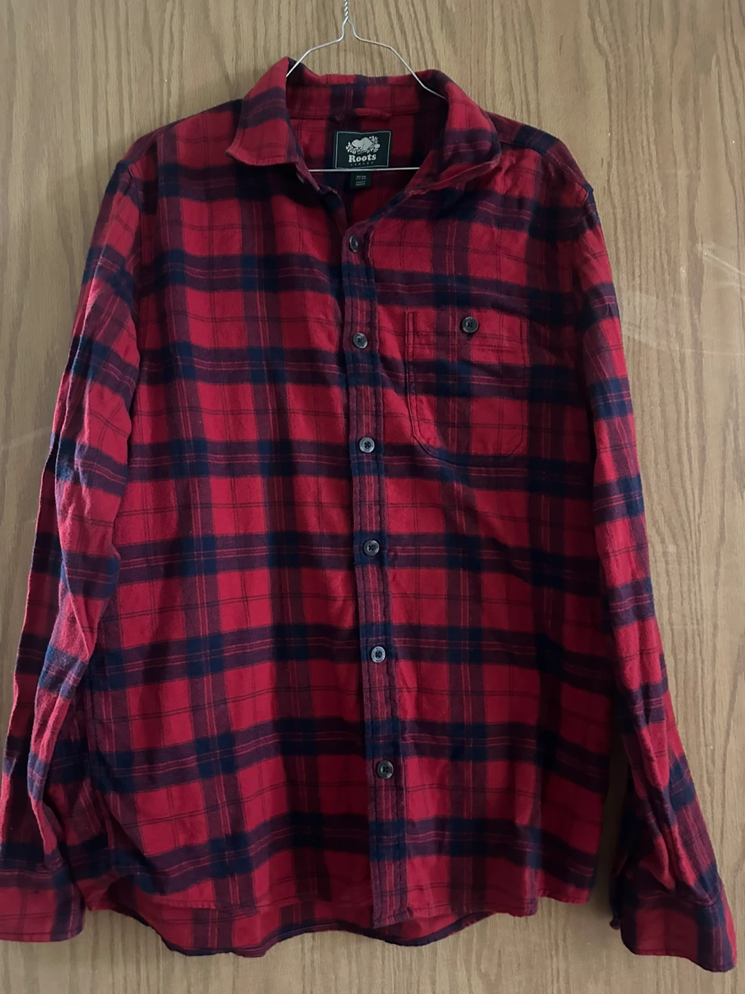 Roots Canada Red and Black Plaid Flannel Shirt - Medium