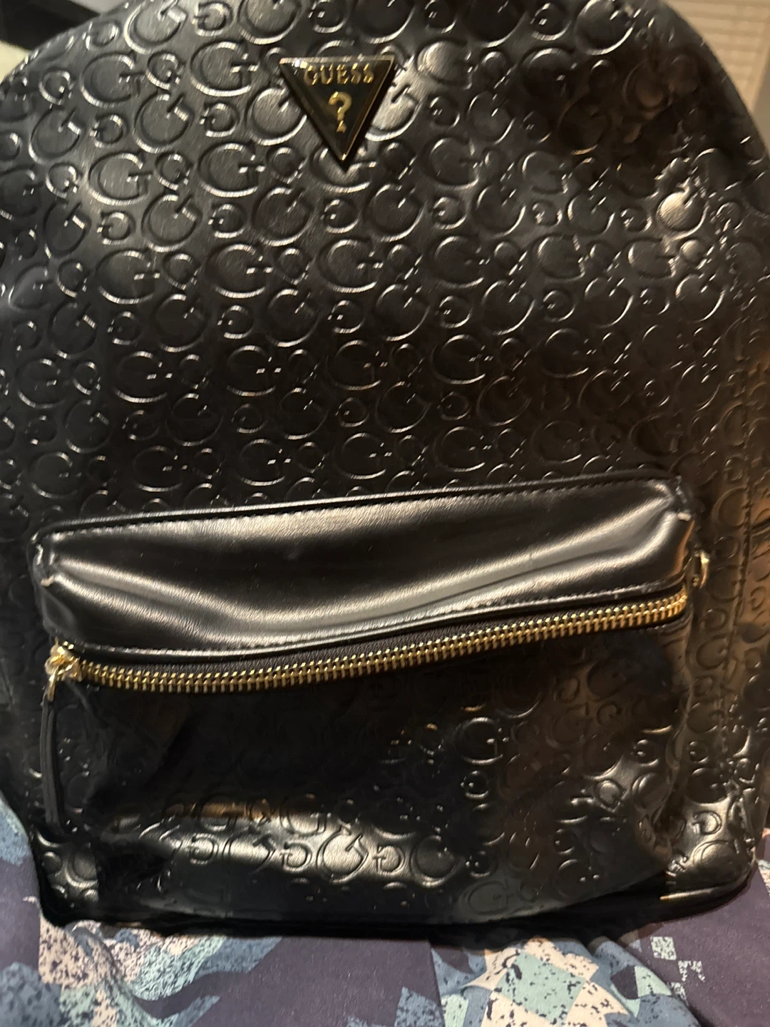 Black GUESS Embossed Logo Backpack