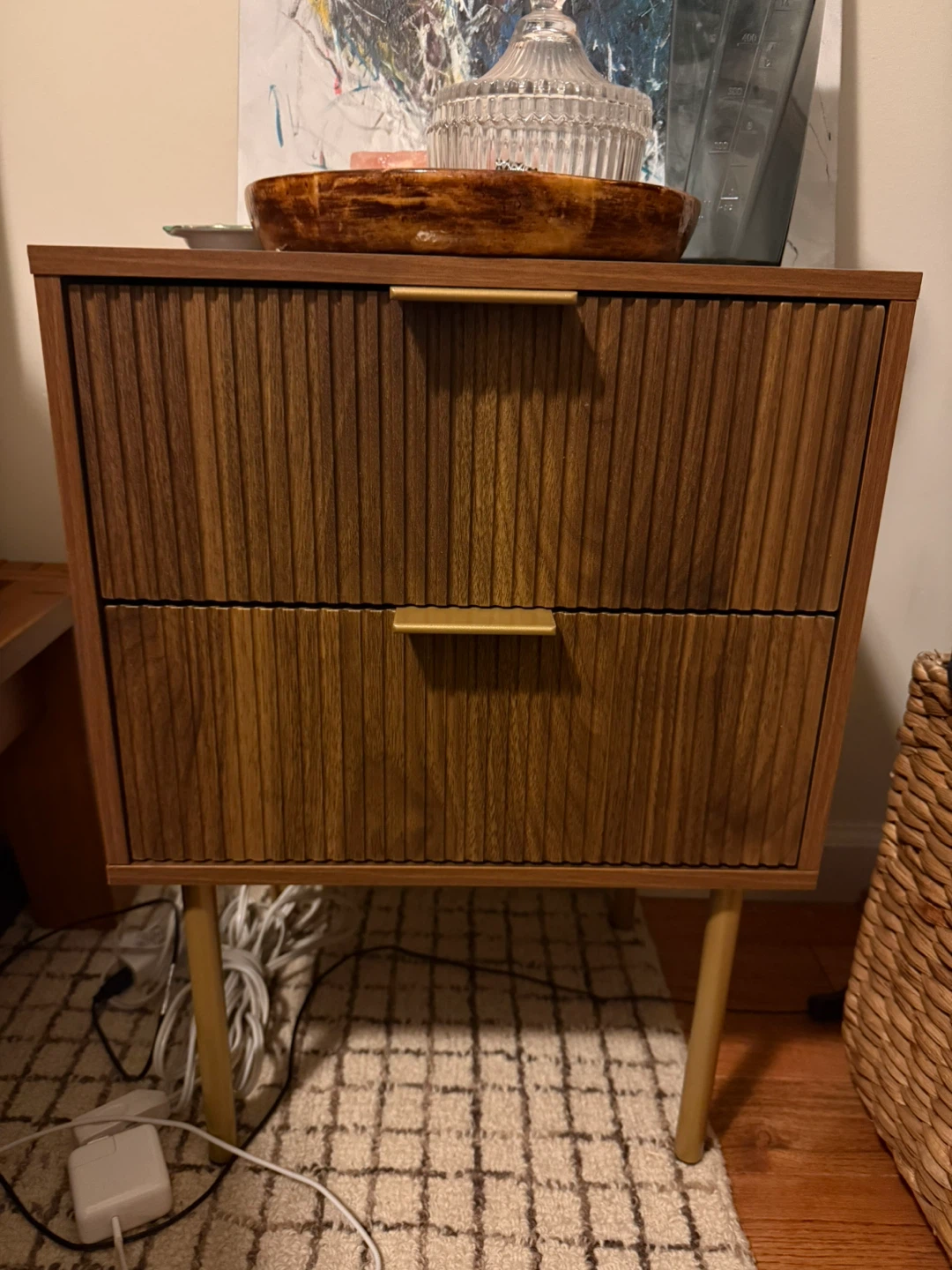 2x Mid-Century Modern Walnut Nightstand