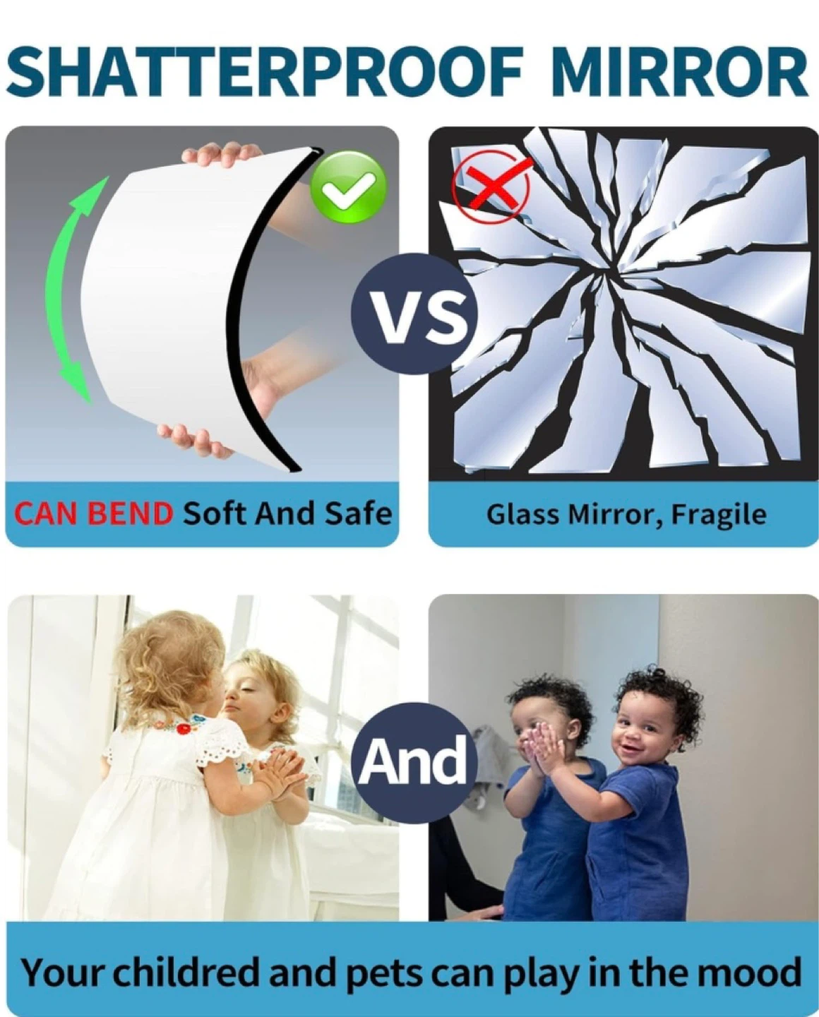 Brand New Shatterproof Wall Mirror Full Length, 4pcs, 13”x13” - photo 3