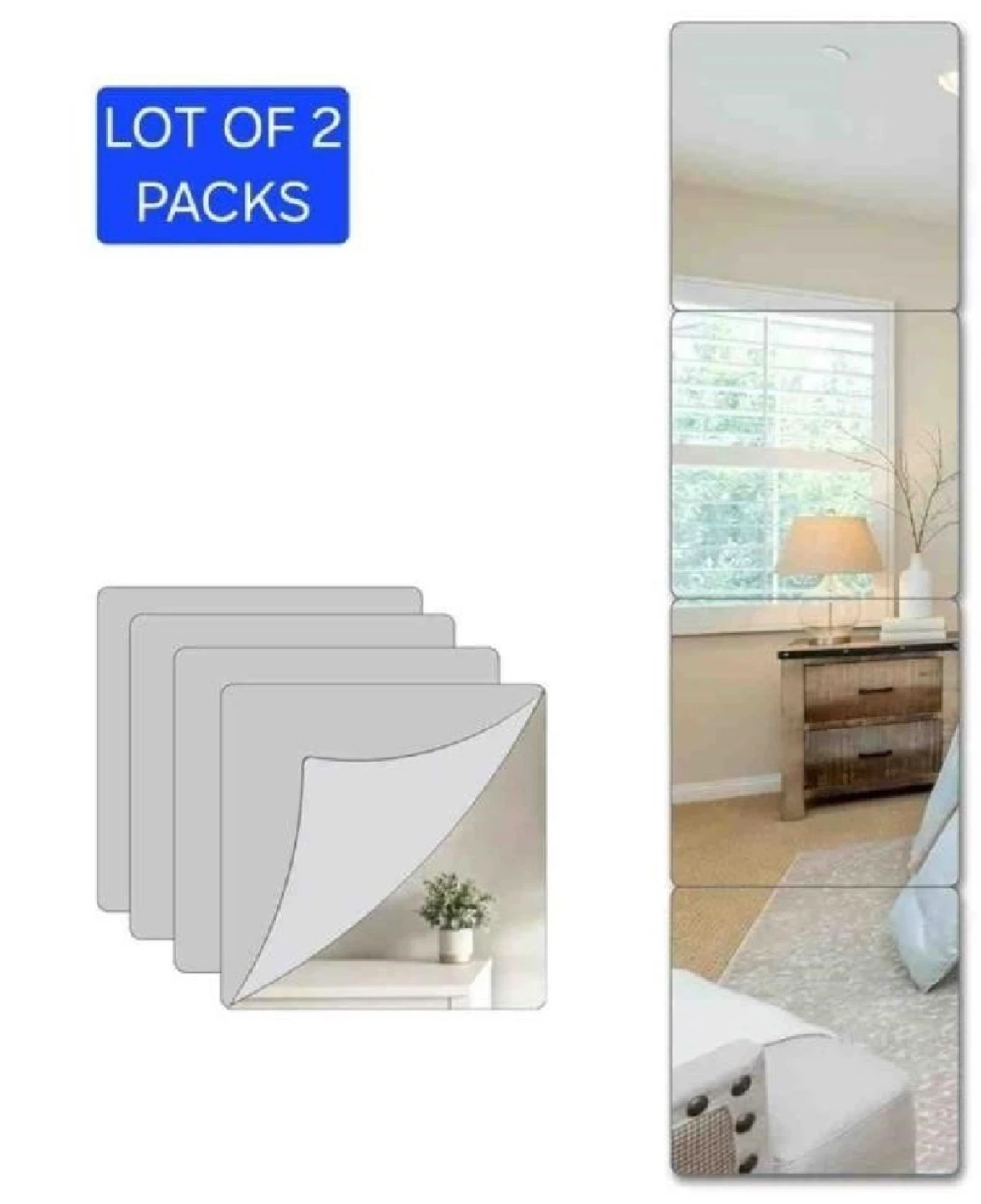 Brand New Unbreakable Acrylic Mirror for Wall, Pack of 2