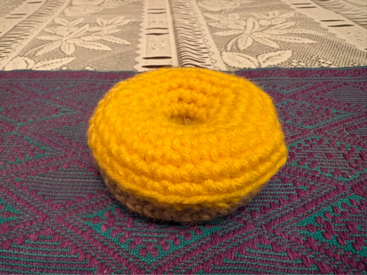 Hand-knitted donut toy