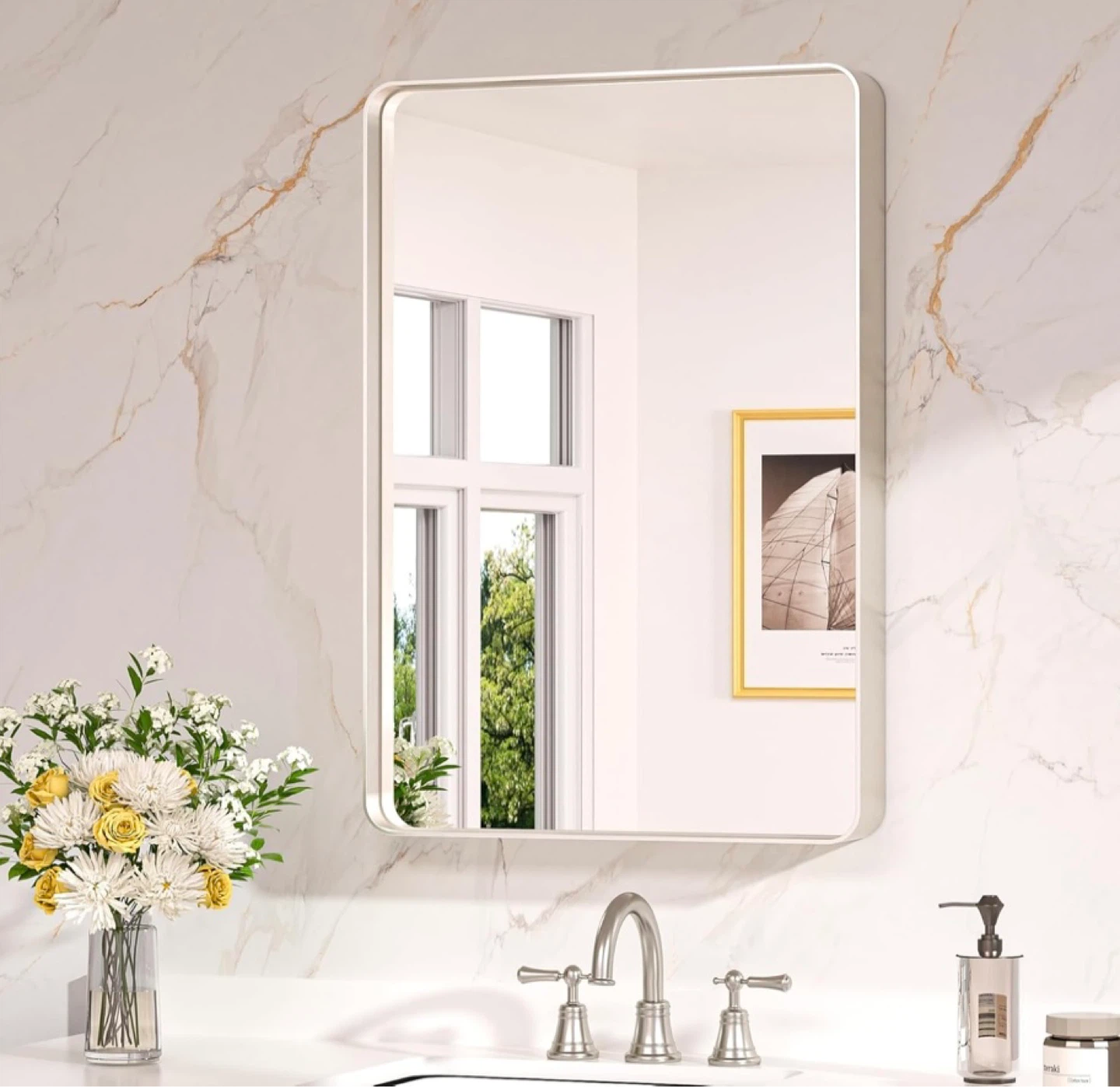 Brand New in Box 20”x 30” Brushed Nickel Bathroom Mirror