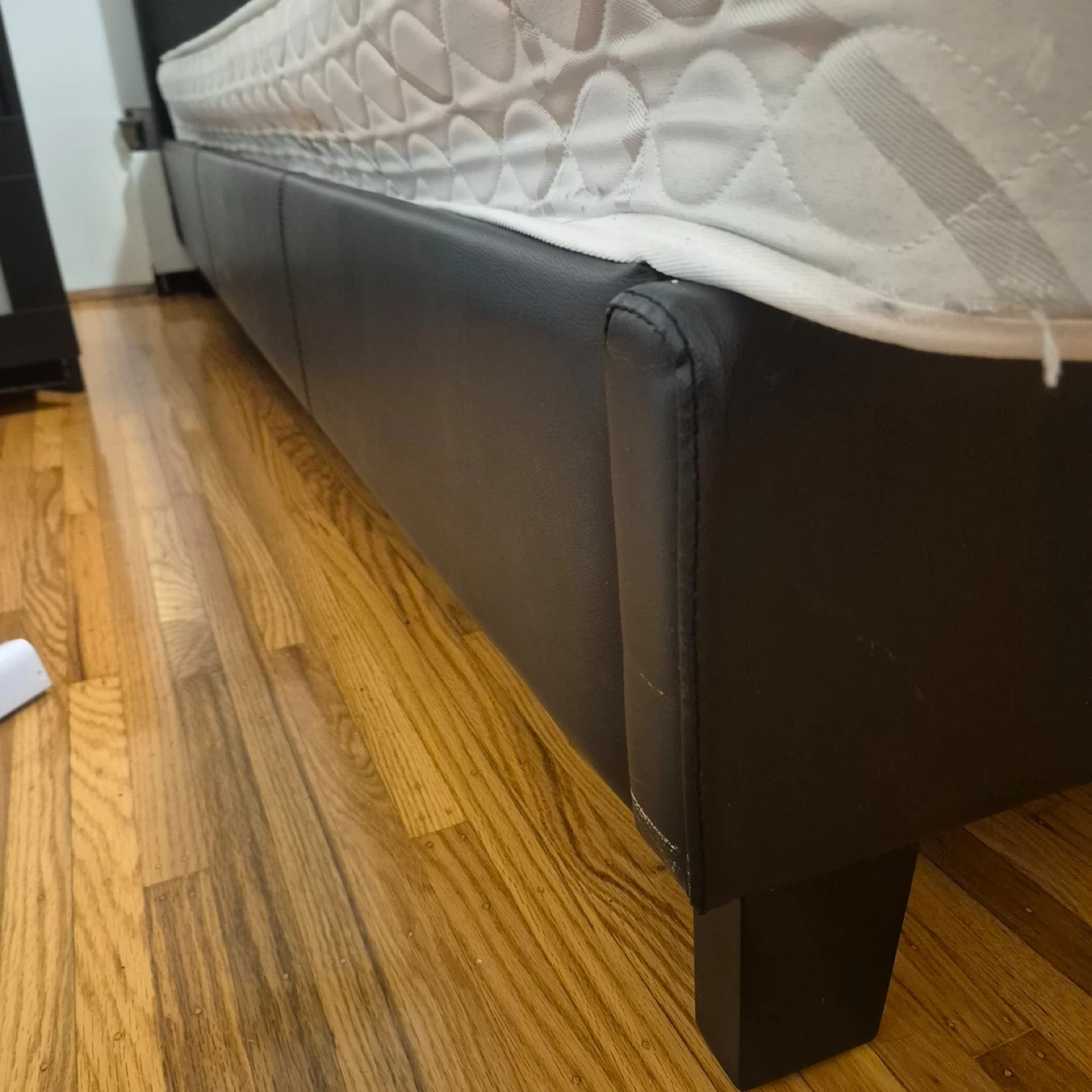 Black Faux Leather Bed Frame with Mattress - photo 4