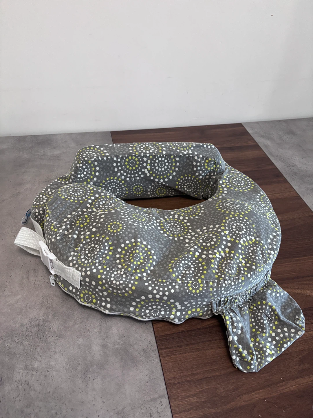 Grey Boppy Nursing Pillow with White Polka Dots