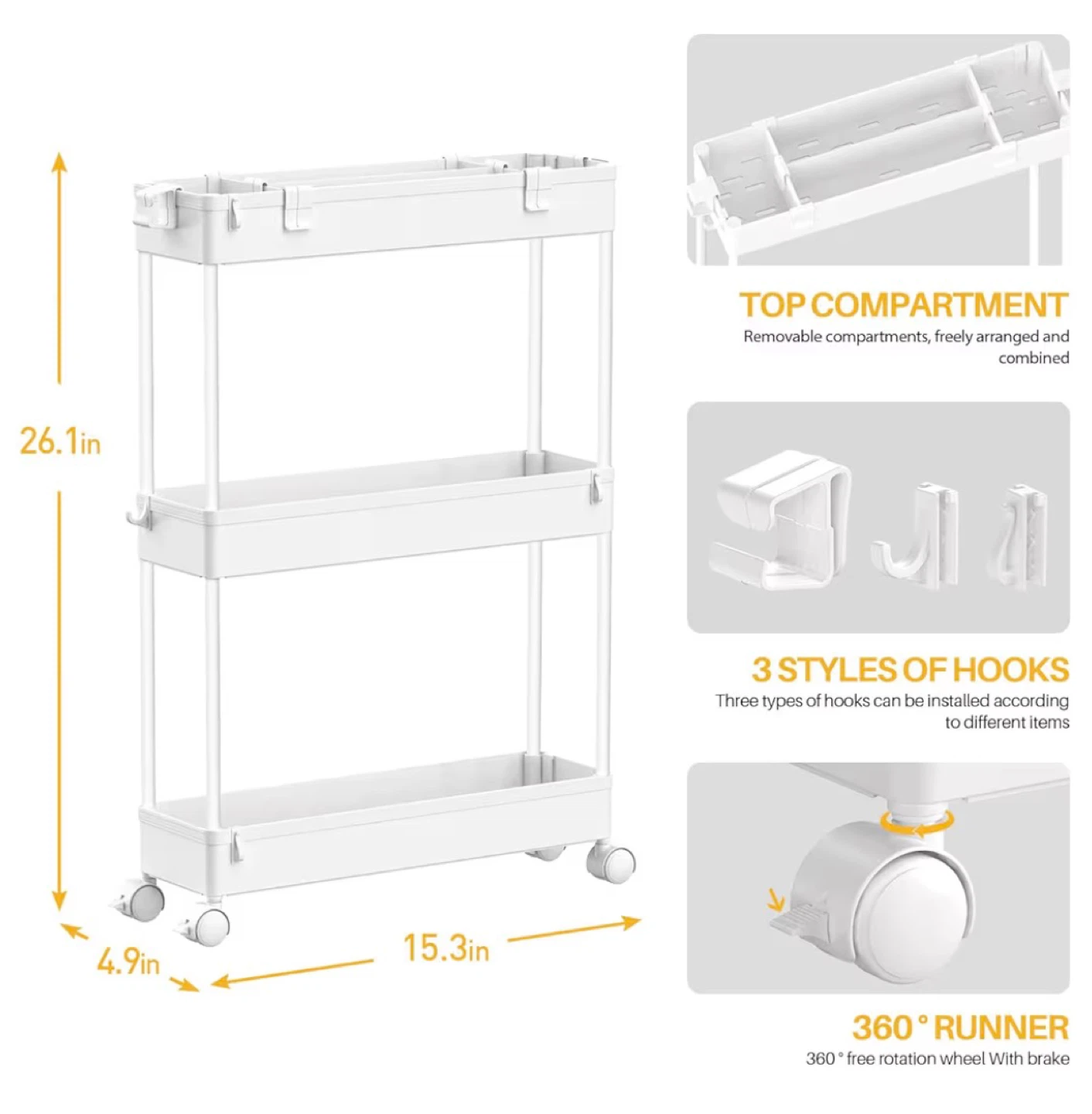 Rolling Slim Storage Cart with Wheels - photo 2