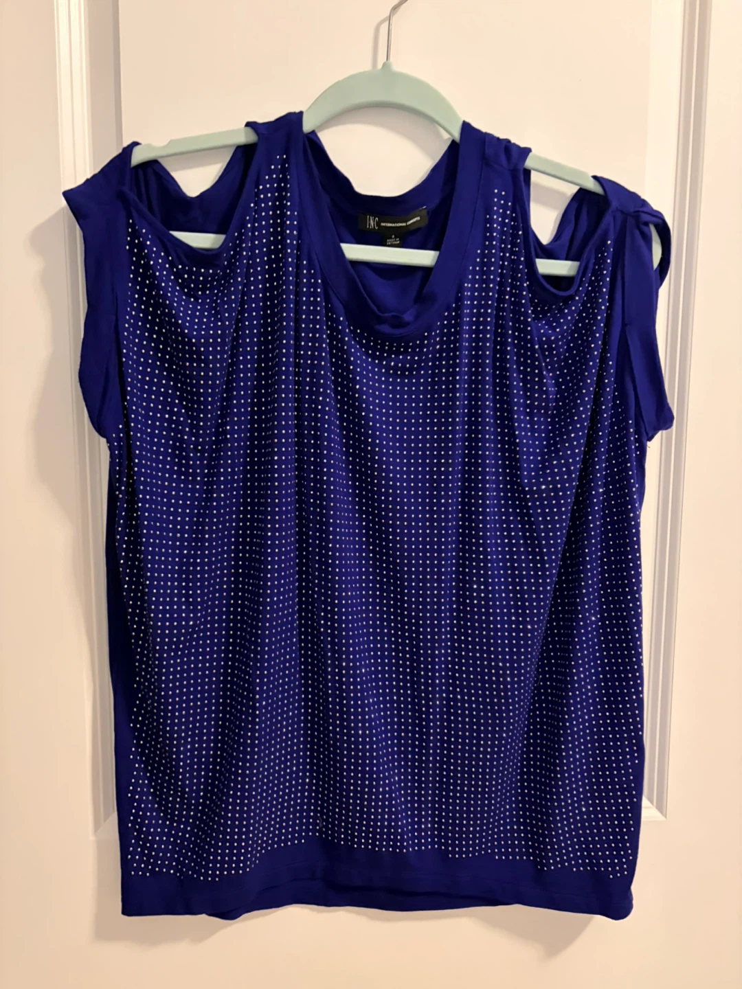 INC  Blue Cold Shoulder Top Size S
