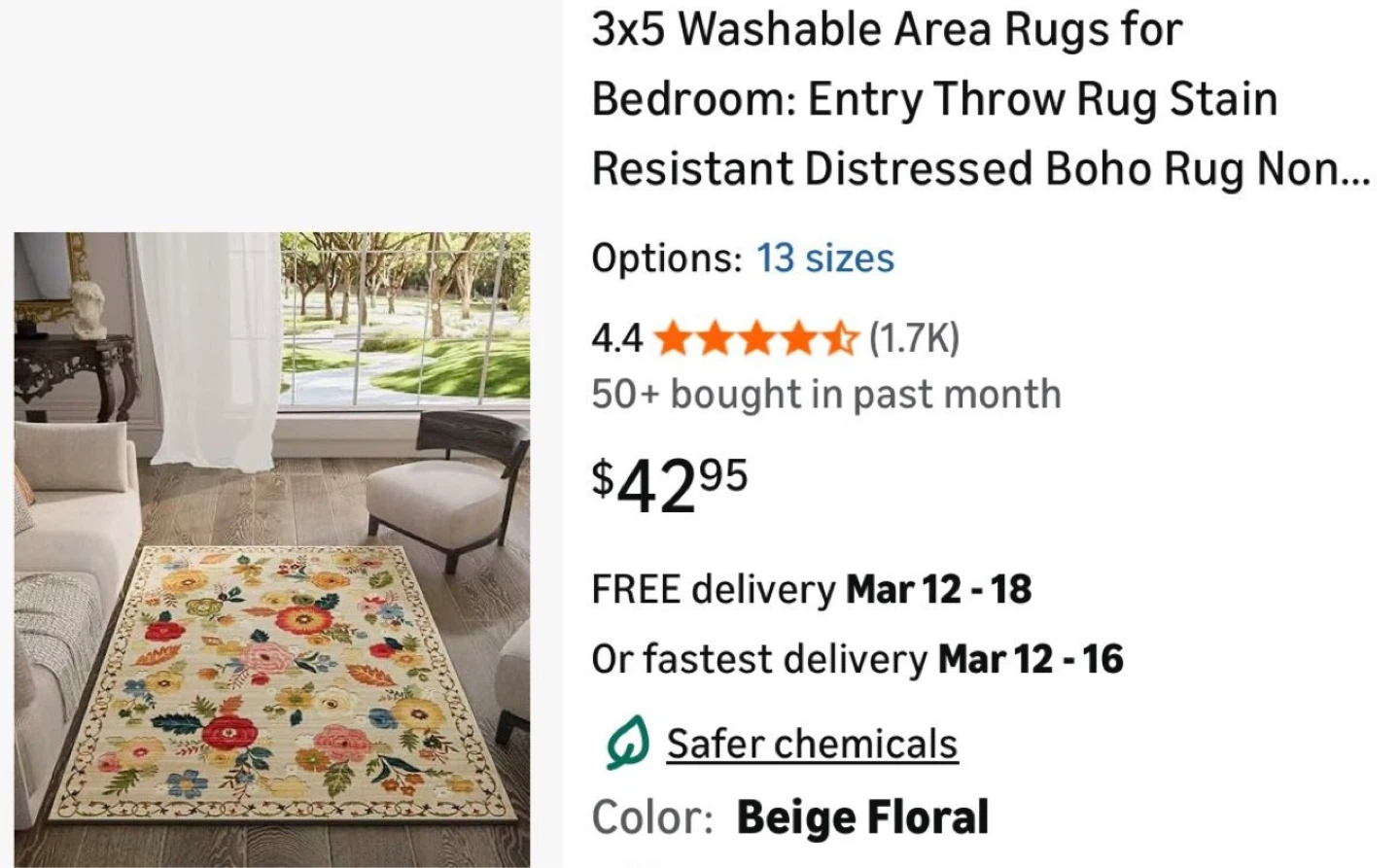3x5 Floral Washable Area Rug-Washable Nonslip - photo 5