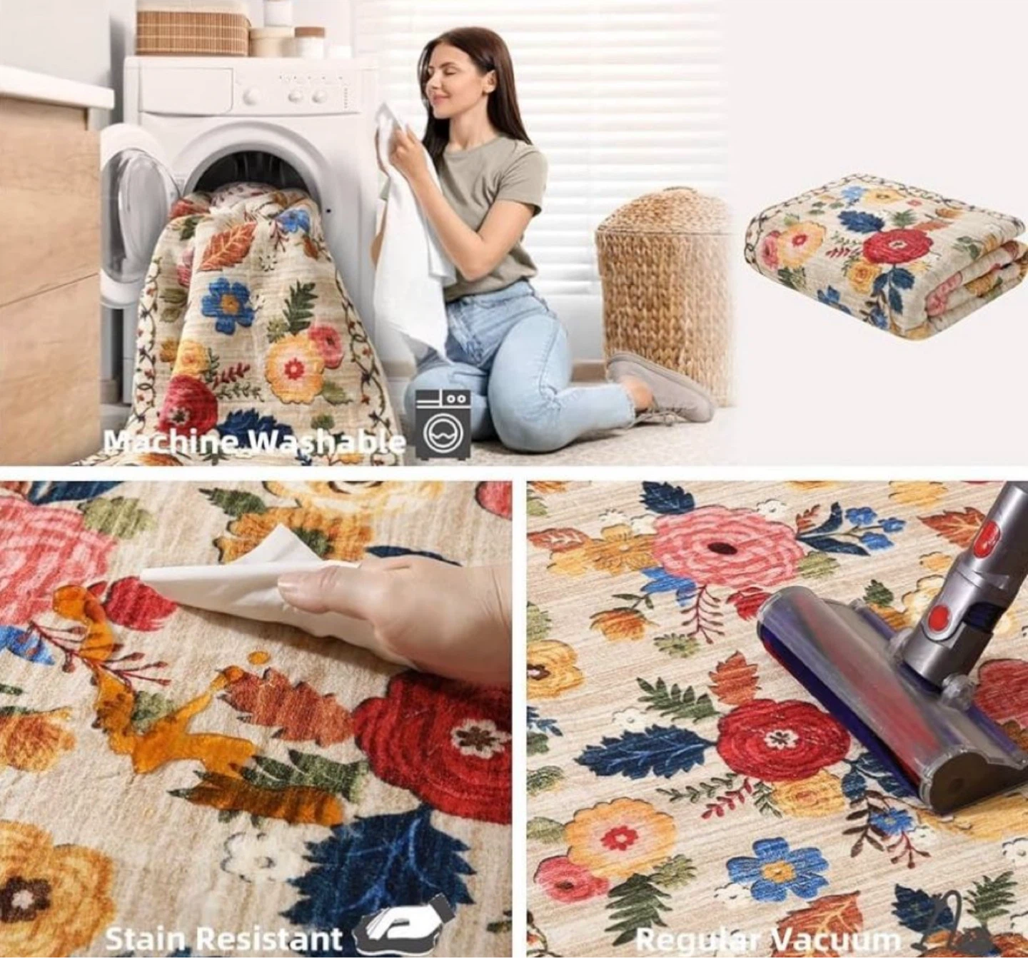 3x5 Floral Washable Area Rug-Washable Nonslip - photo 4