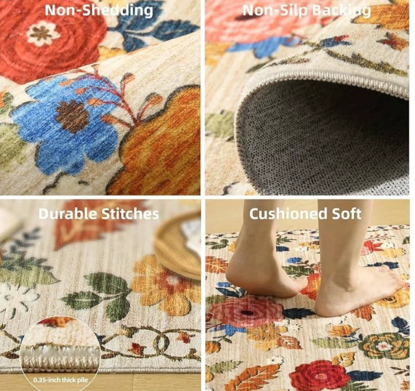 3x5 Floral Washable Area Rug-Washable Nonslip - photo 2
