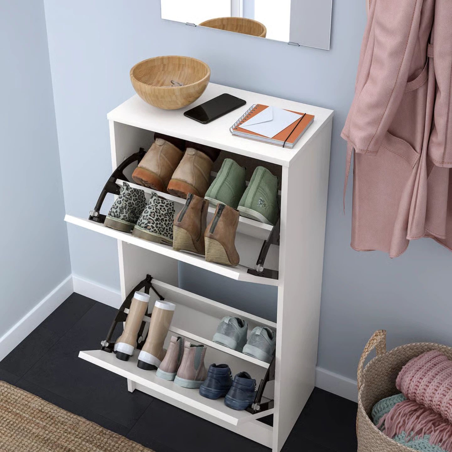 White 2-Door Shoe Cabinet with Tilting Drawers - photo 3