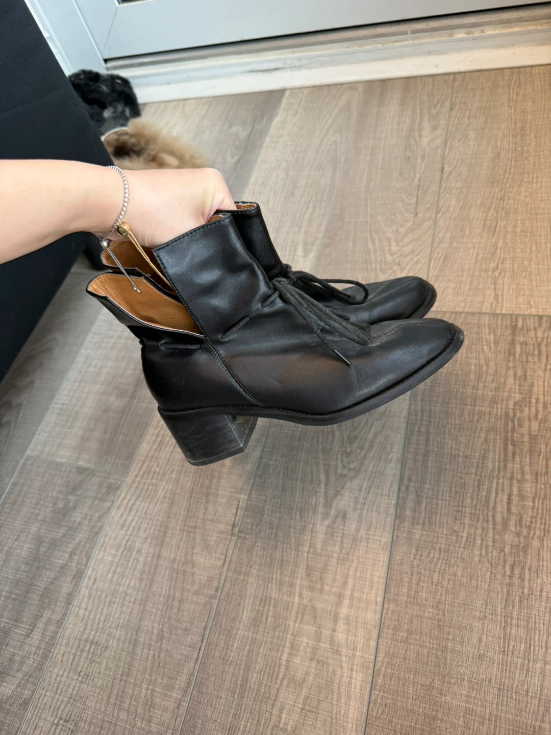 Black Leather Lace-Up Ankle Boots