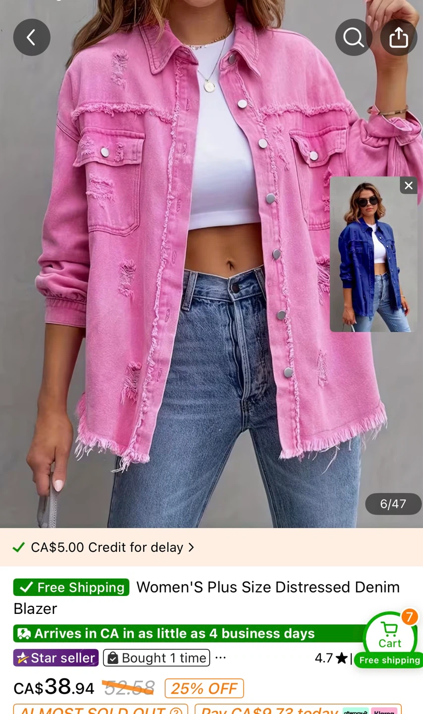 Women's  Distressed Denim jacket/ shirt - photo 5