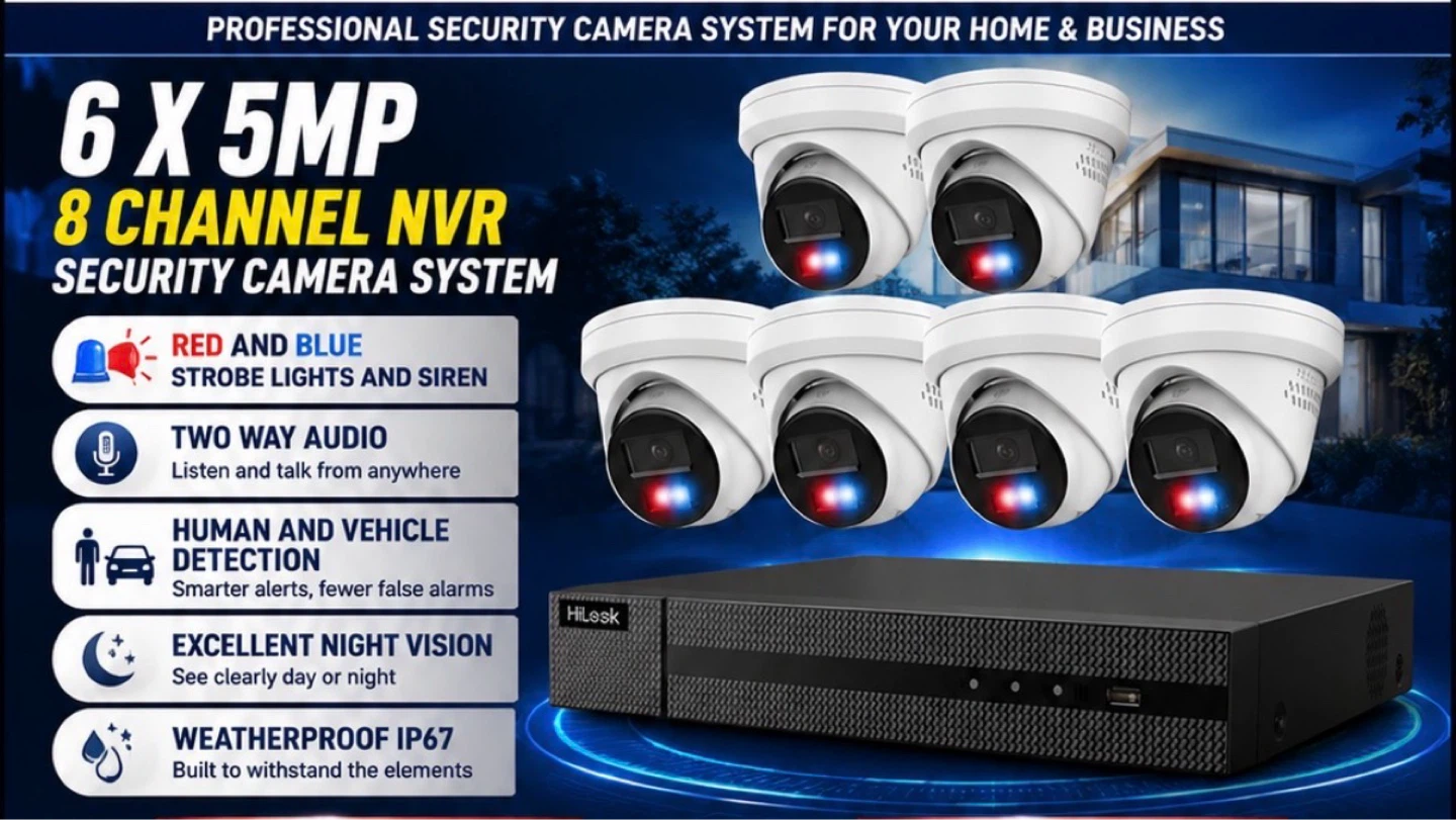 Hilook 8 Channel NVR Security Camera System with 6 x 5MP Cameras