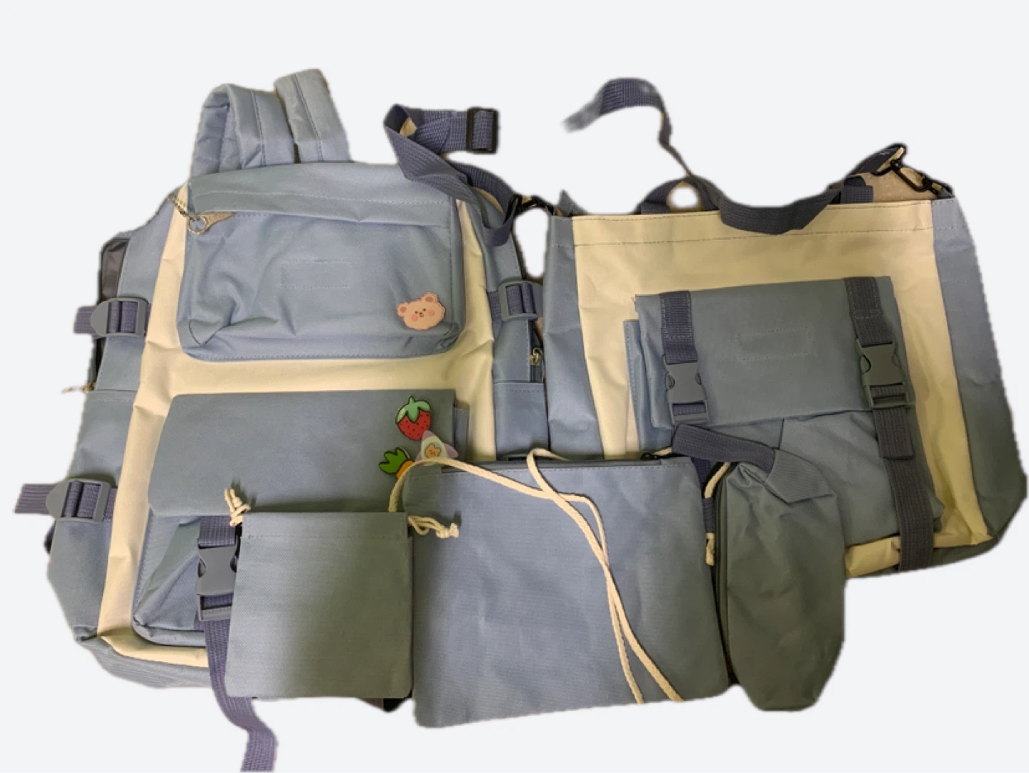 Light Blue  Backpack with Multiple Pouches