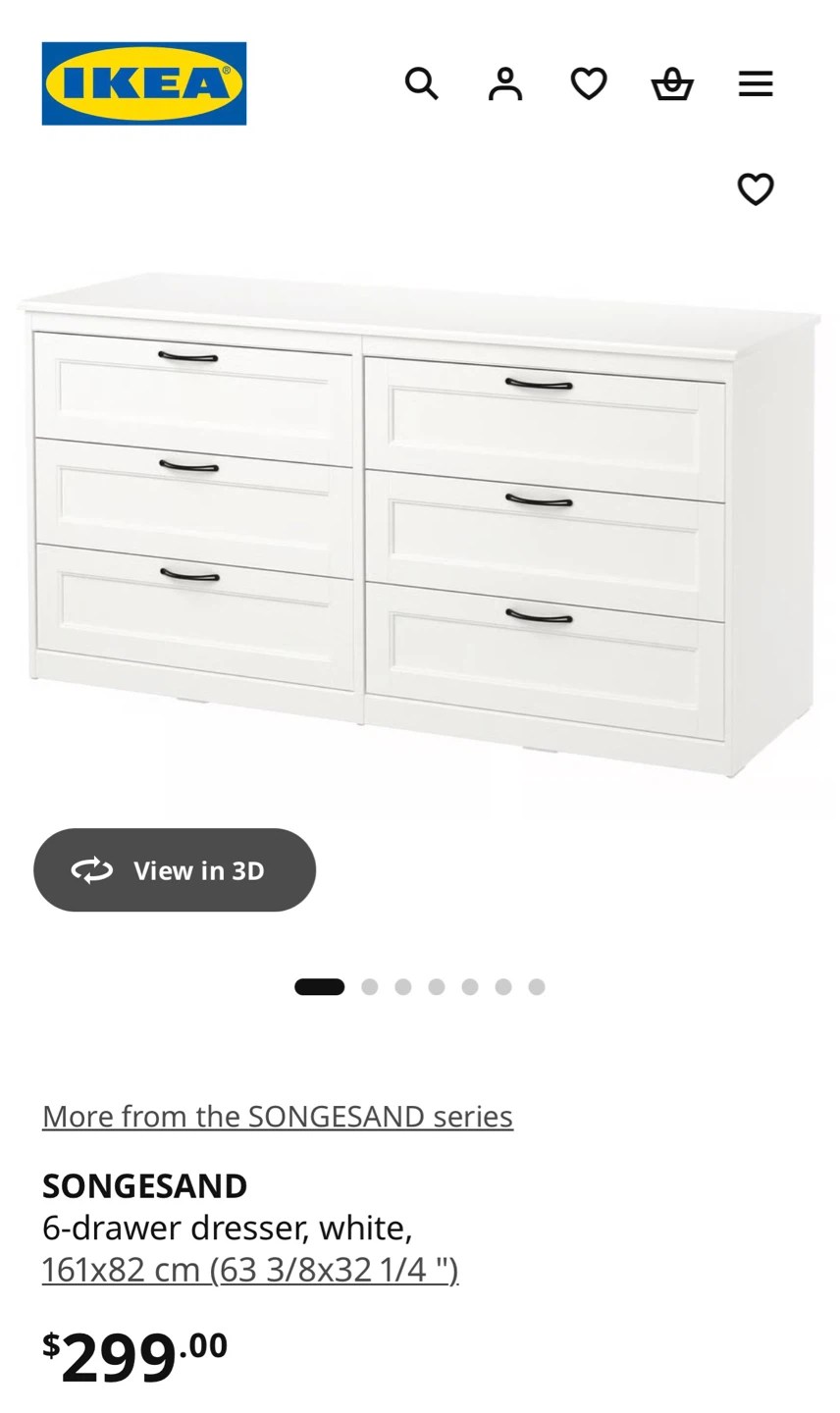 IKEA White SONGESAND 6-Drawer Dresser - photo 3