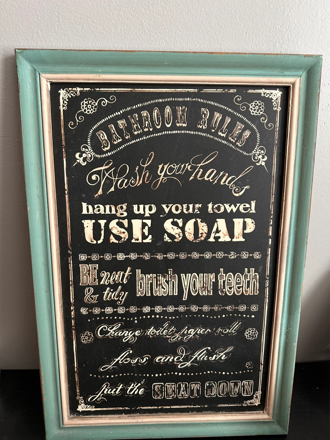Hobby Lobby "Bathroom Rules" Framed Sign 12x18" Home Decor