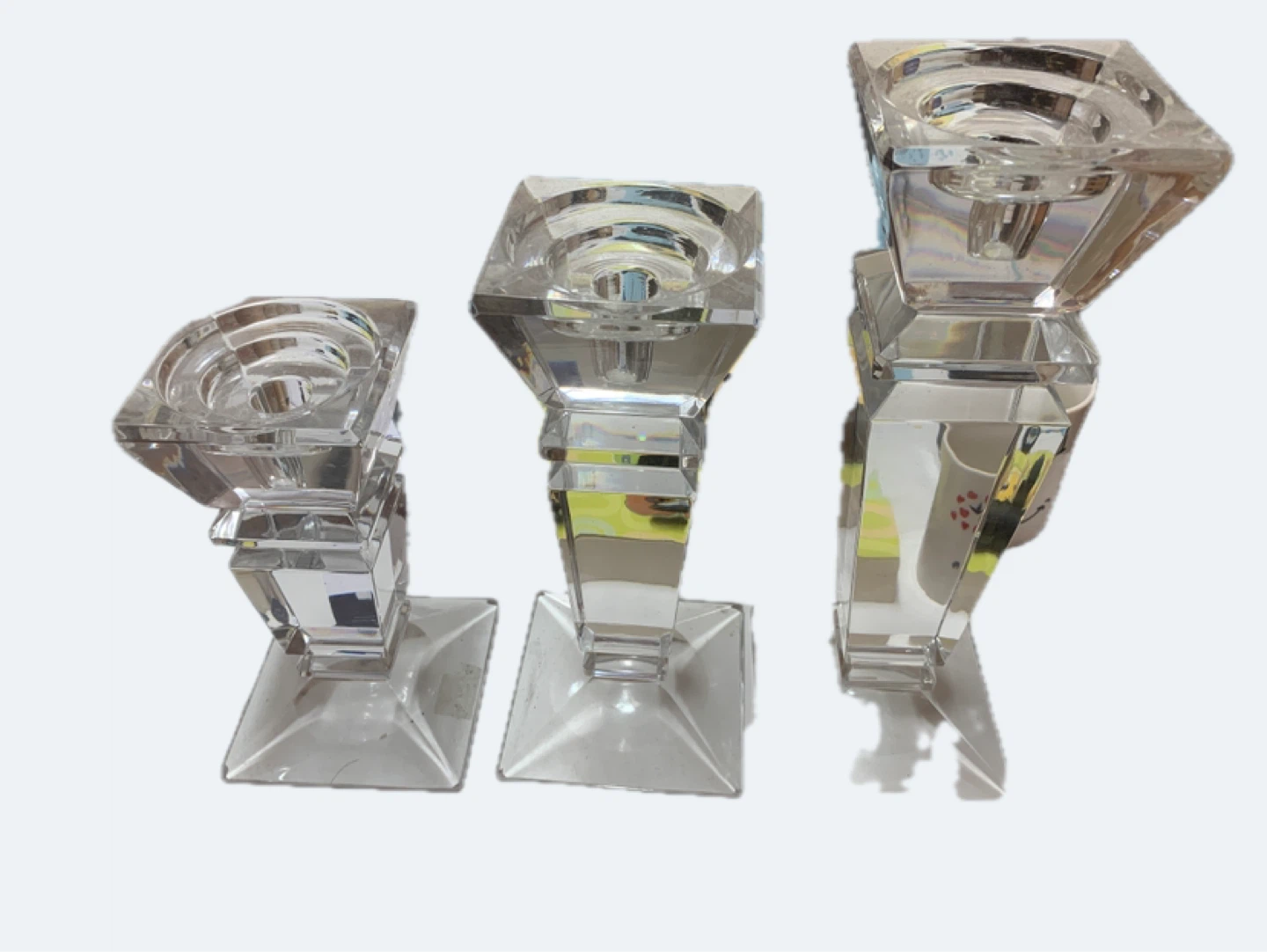 Set of 3 Clear Glass candle stand