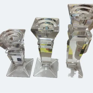 Set of 3 Clear Glass candle stand