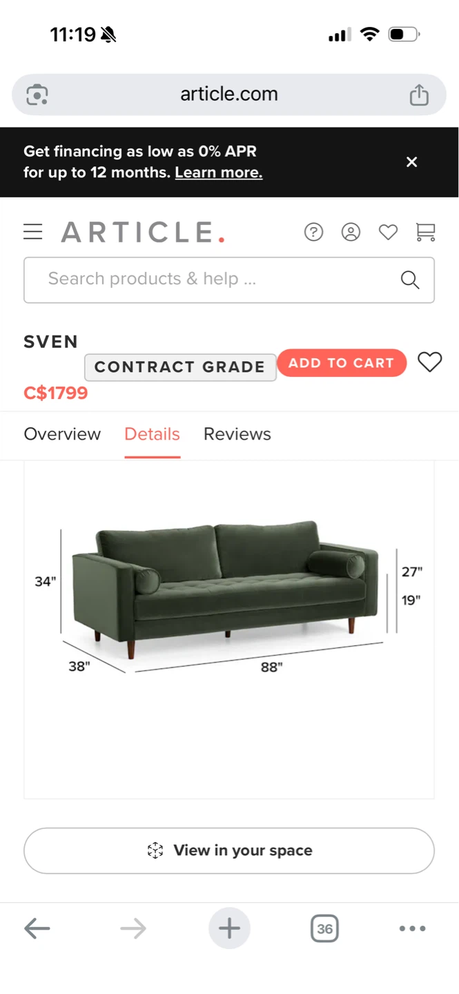 Article Sven 88" Tufted Velvet Sofa - Plush Pacific Green - photo 5