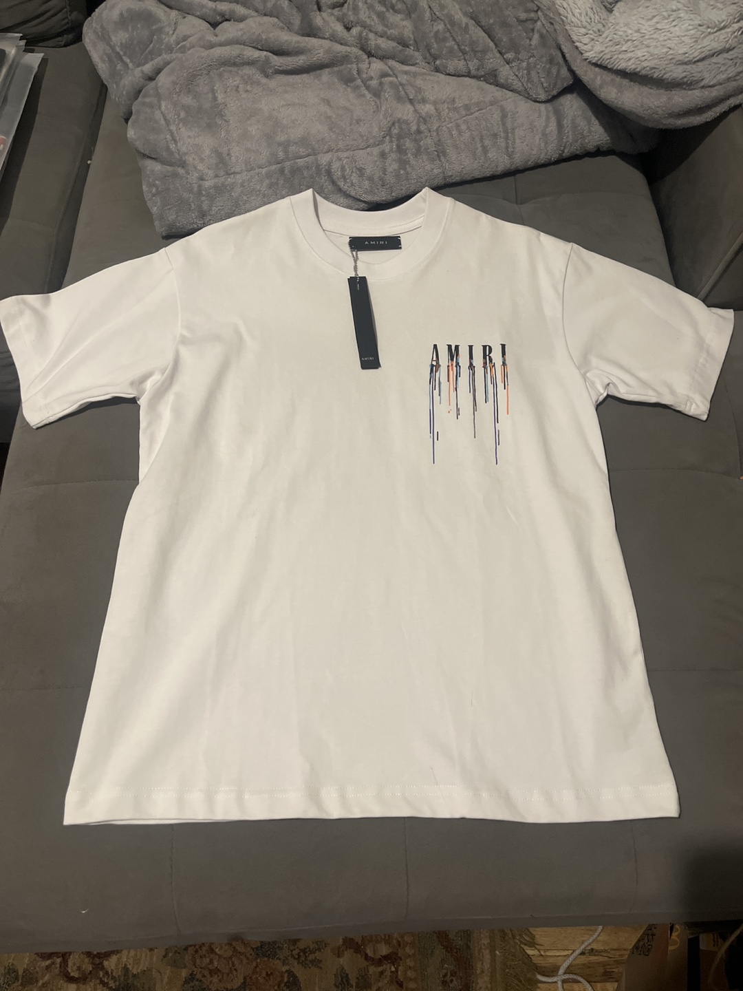 Amiri White T-Shirt with Drip Graphic