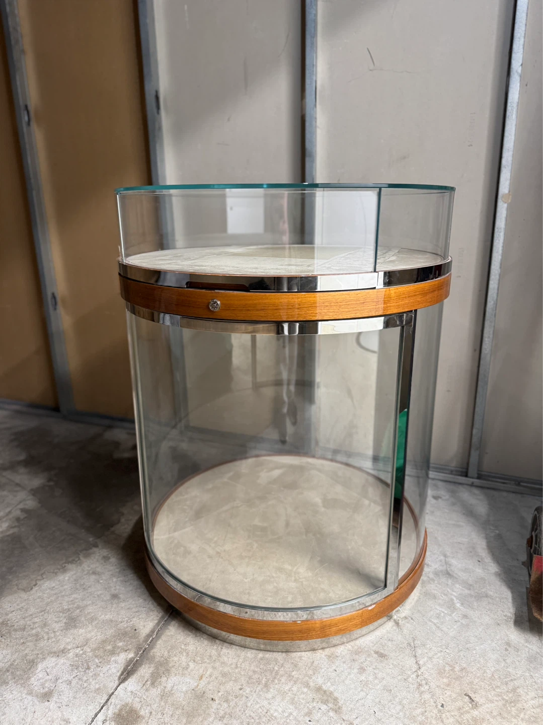 Glass Display Table with Wood Accents