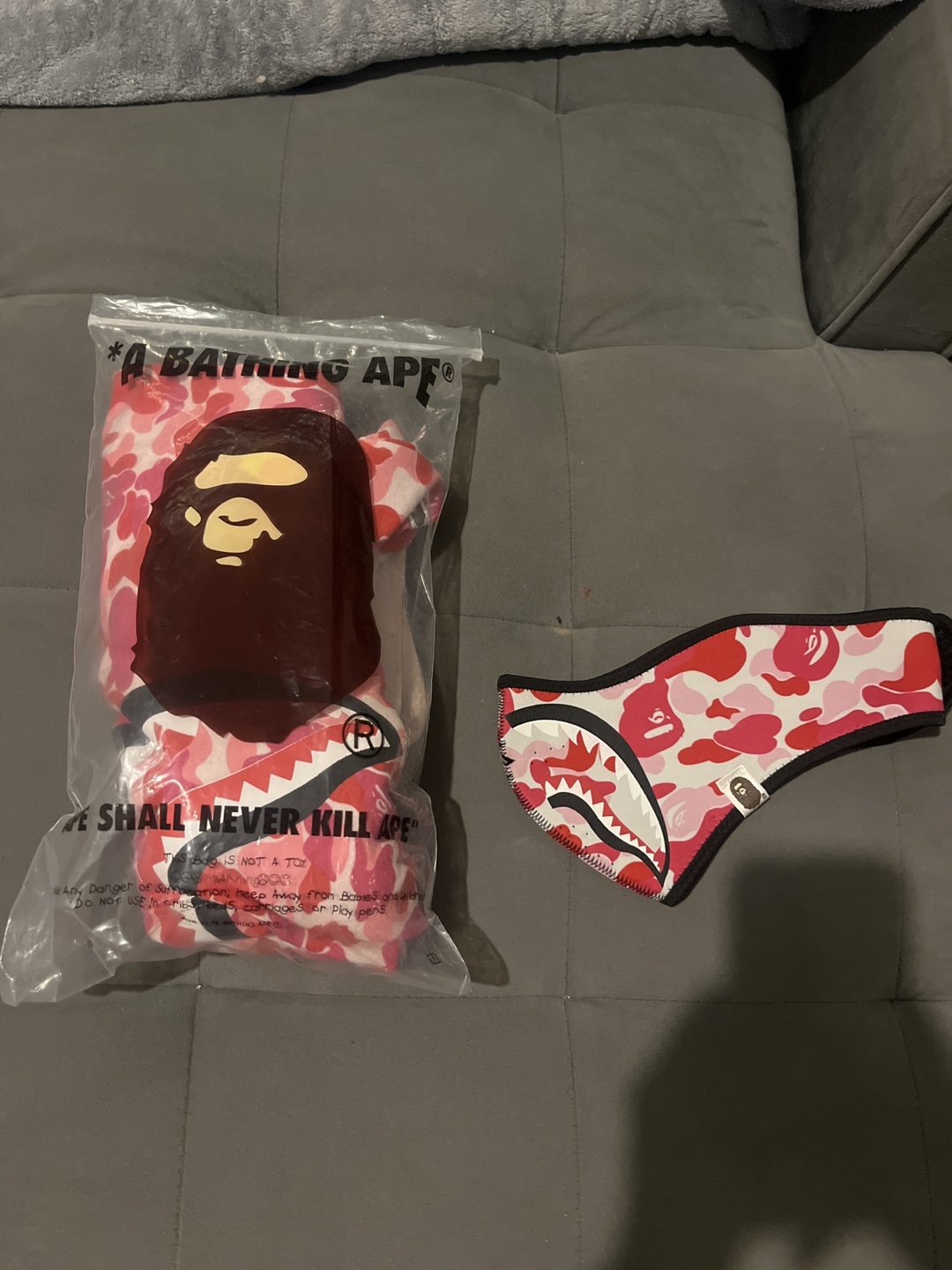 A Bathing Ape BAPE Pink Camo Shark Face Shorts and Mask Bundle