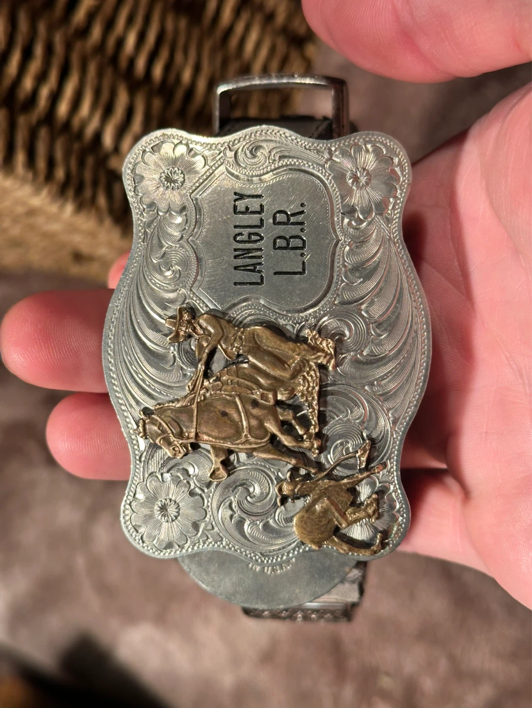 Vintage Wages USA German Silver Belt Buckle Langley L.B.R Belt