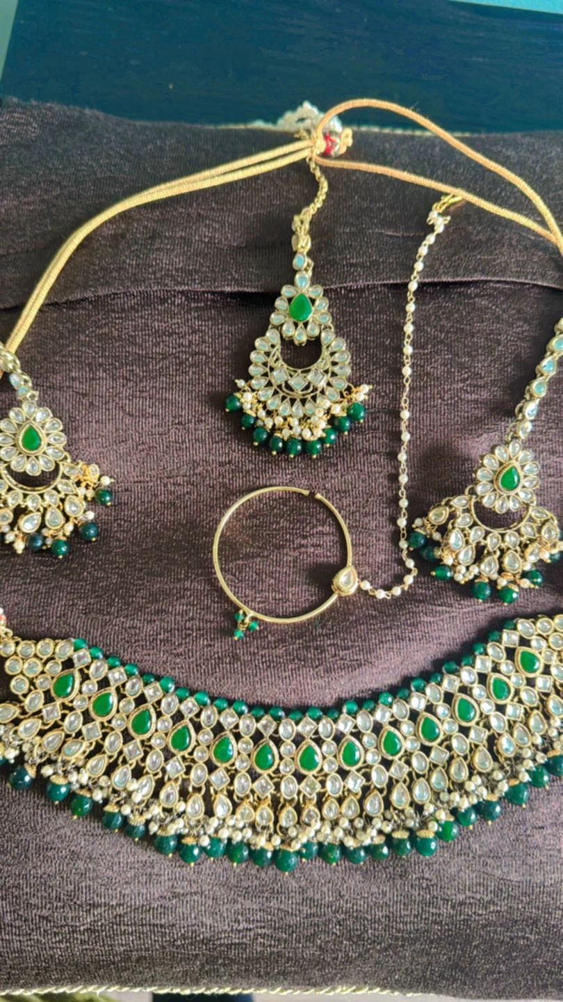 Indian Bridal Jewellery Set - Choker, Earrings, Tikka, Nath - photo 5