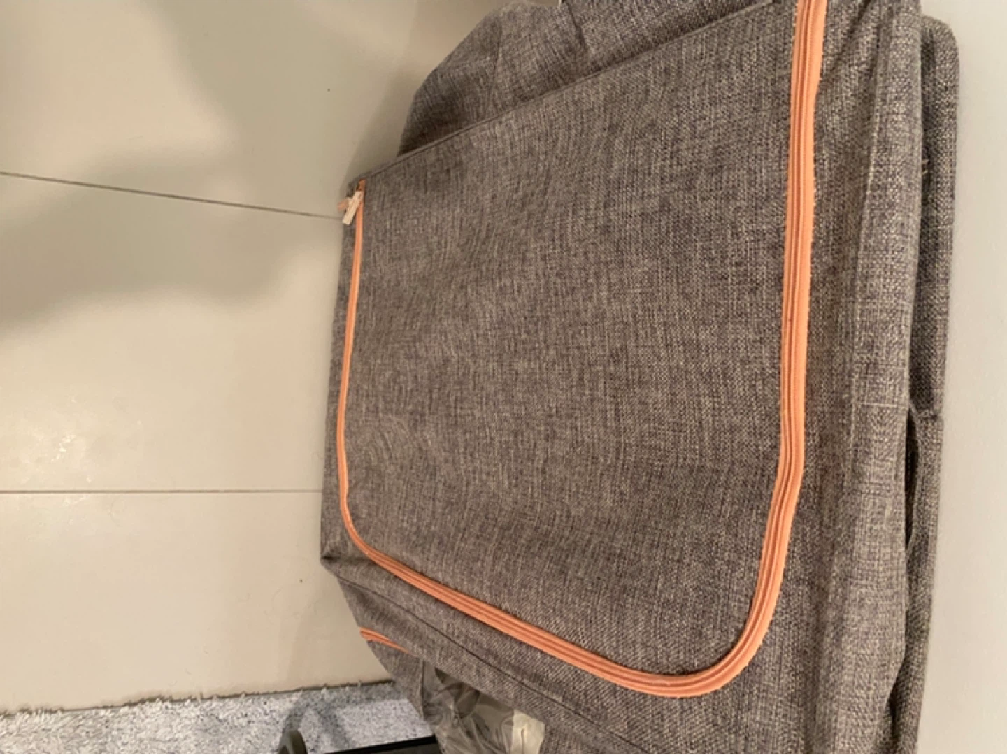Gray Fabric Storage Bin with Orange Trim