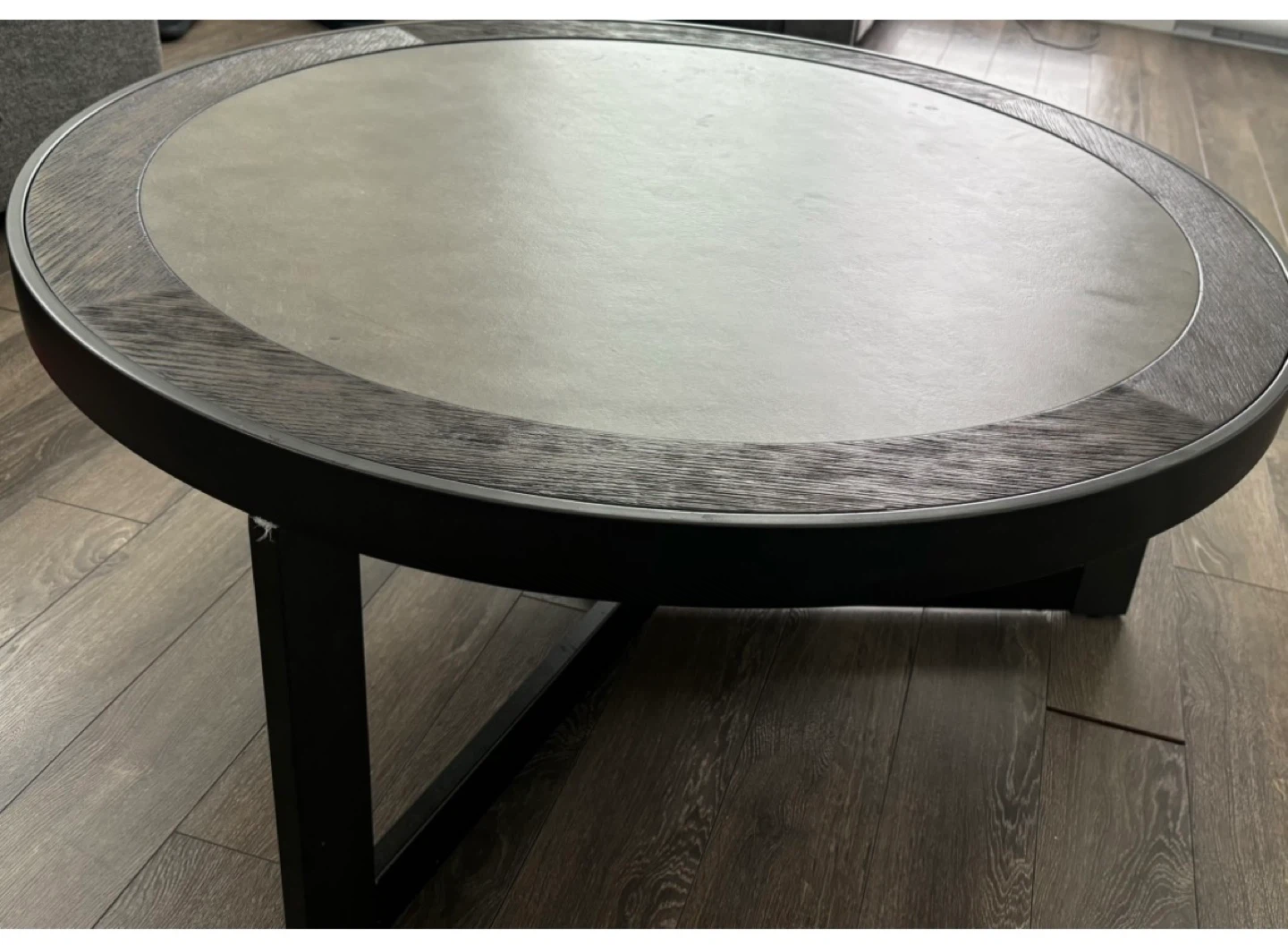 Round Coffee Table with Wood and Stone Finish