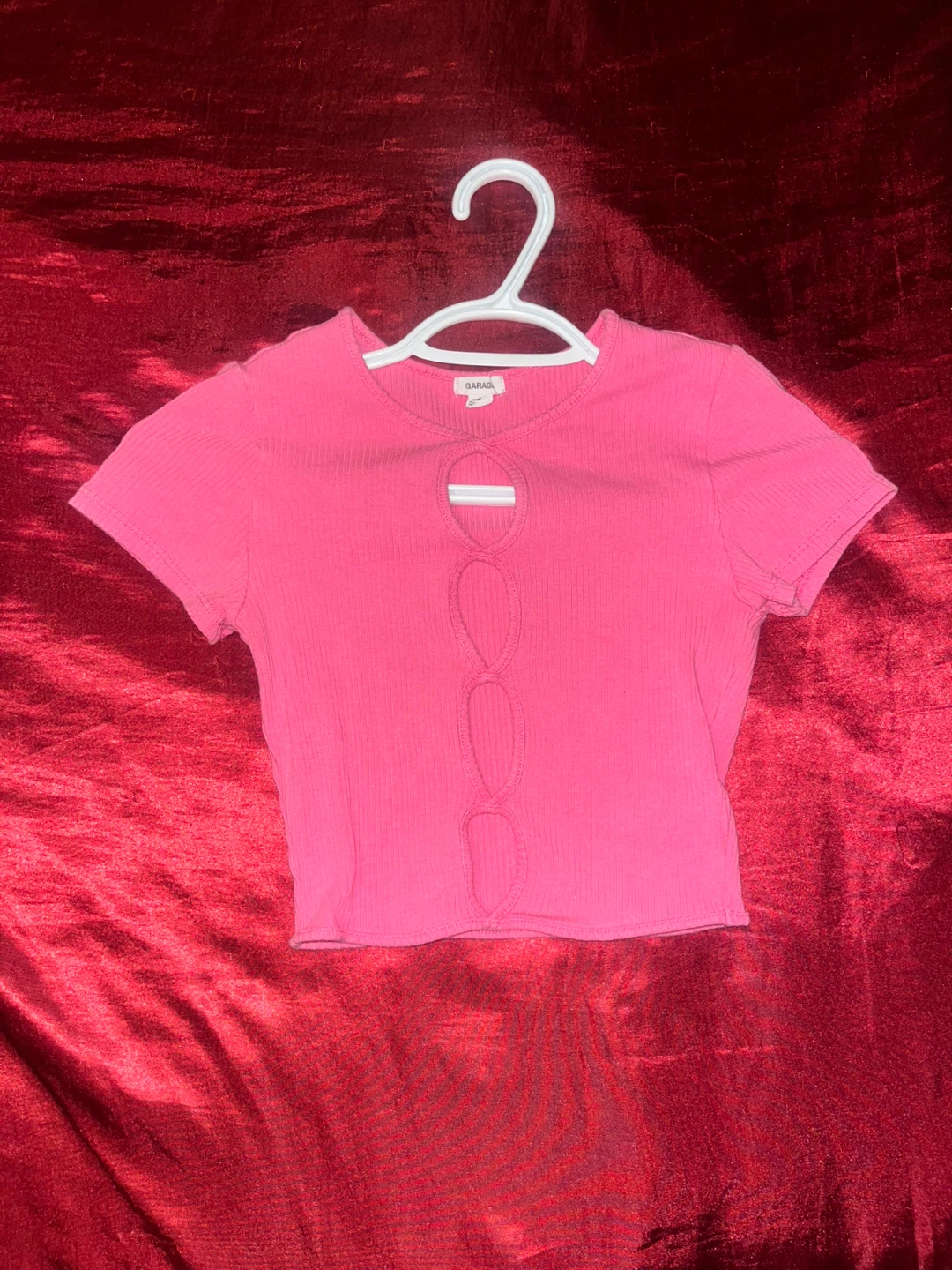 Garage Pink Cut-Out Ribbed Crop Top