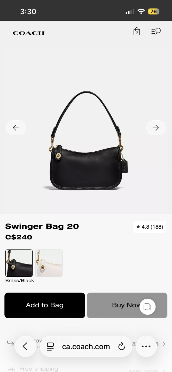 Coach Swinger Bag 20 - Brass/Black